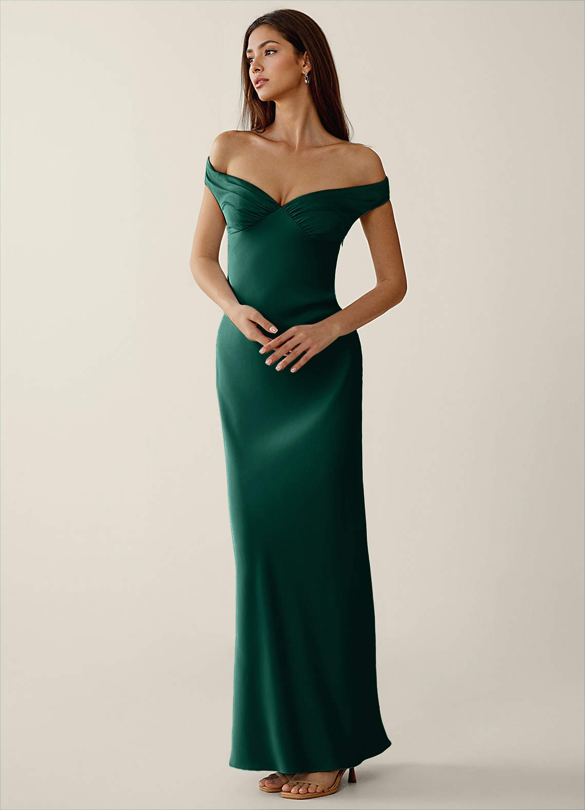 Azazie Emerald Green Open Back Off The Shoulder Formal Dress