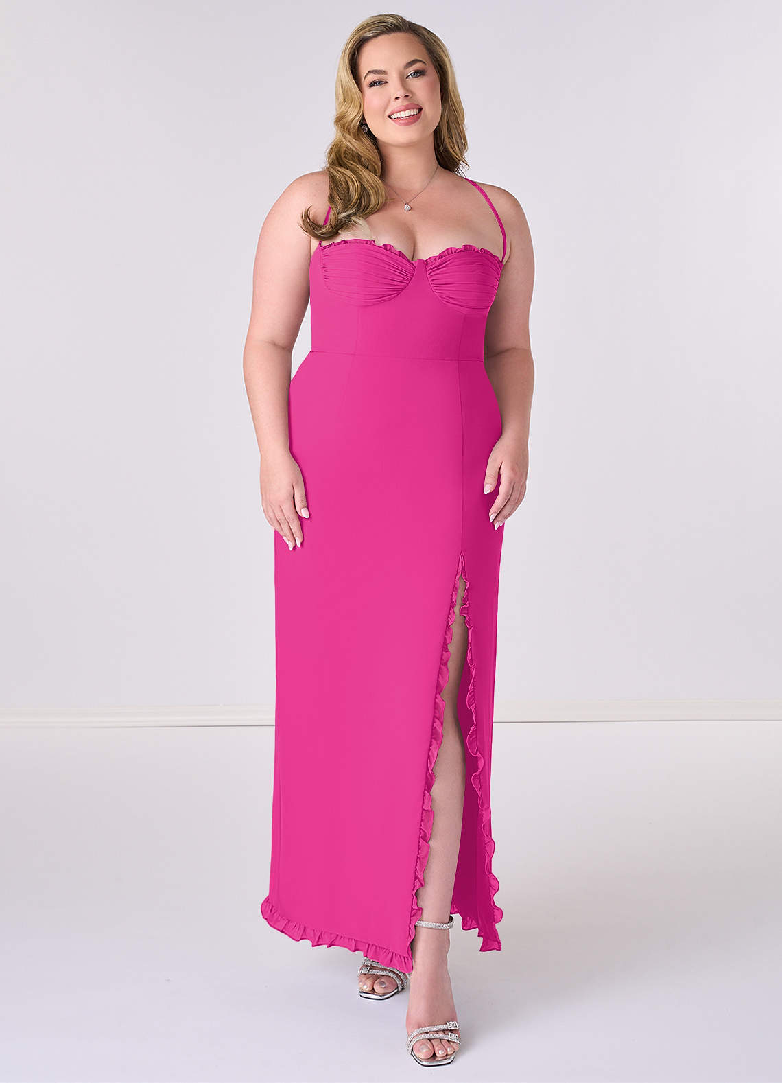 Barbie ♥ Azazie Jurken voor bruidsmeisjes Jurk van Chiffon met Kolom Korset Barbie Roze image1