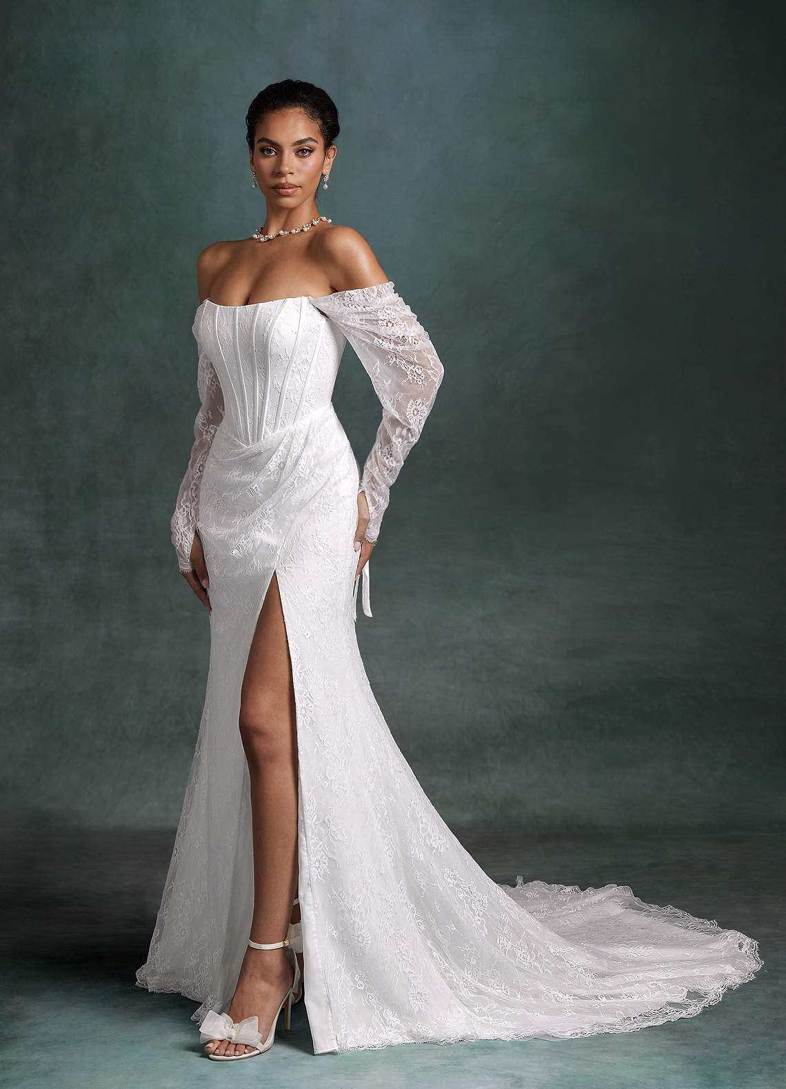Azazie Zelda Diamond White Mermaid Side Slit Lace Dress | Azazie