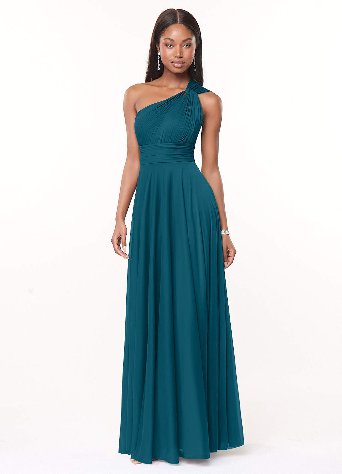 A-line One Shoulder Chiffon Max Dresses Ink Blue