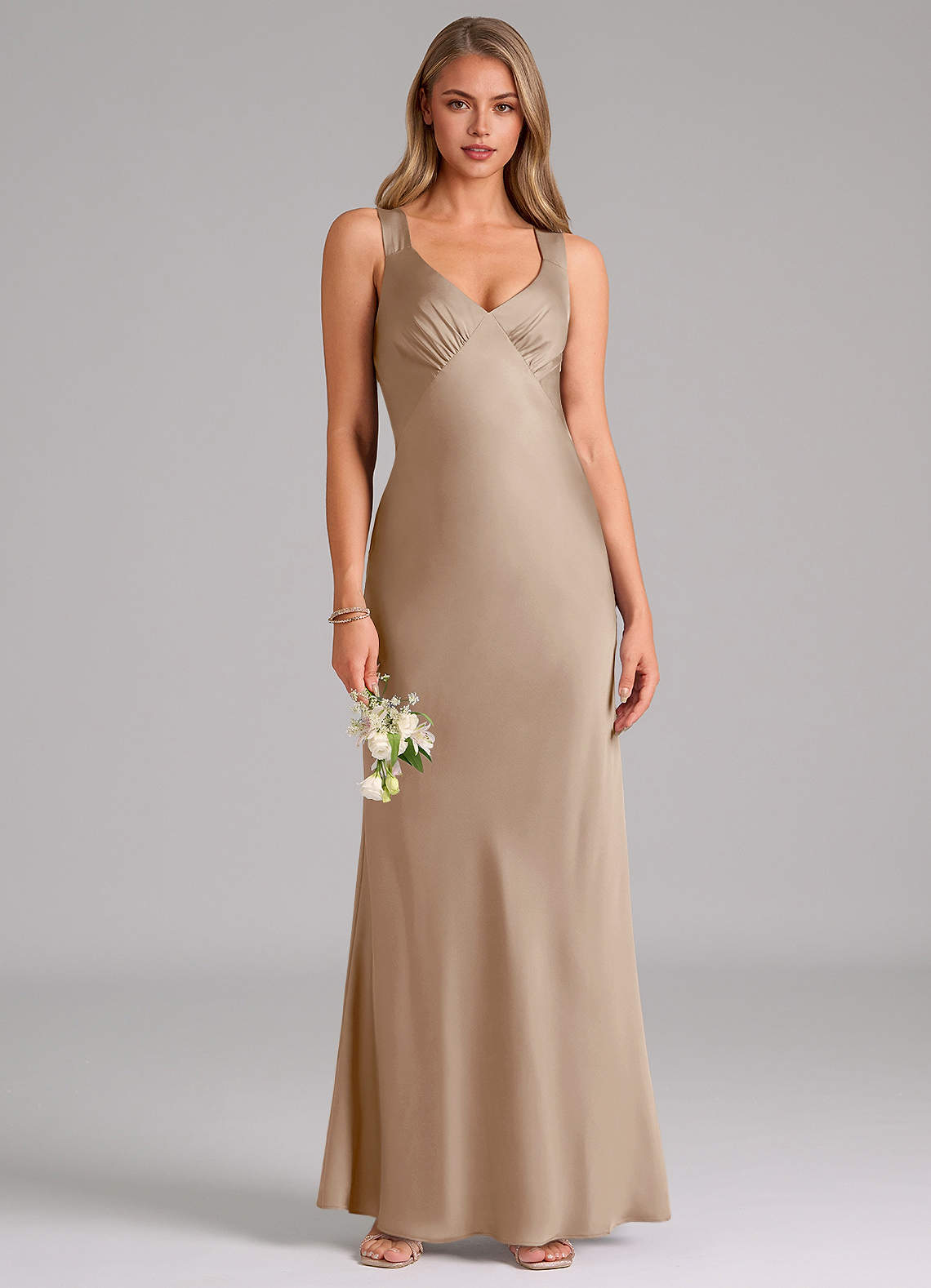 Azazie Kamila Brautjungfernkleider A-Linie Plissee Stretch-Satin Kleid Taupe image1
