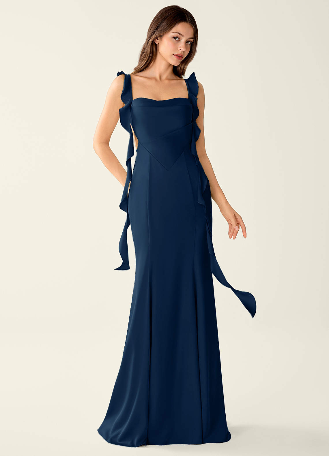 Alessia Belle Navy Satin Lace Up Back Prom Dress | Azazie Alessia Belle Navy Satin Lace Up Back Prom Dress | Azazie