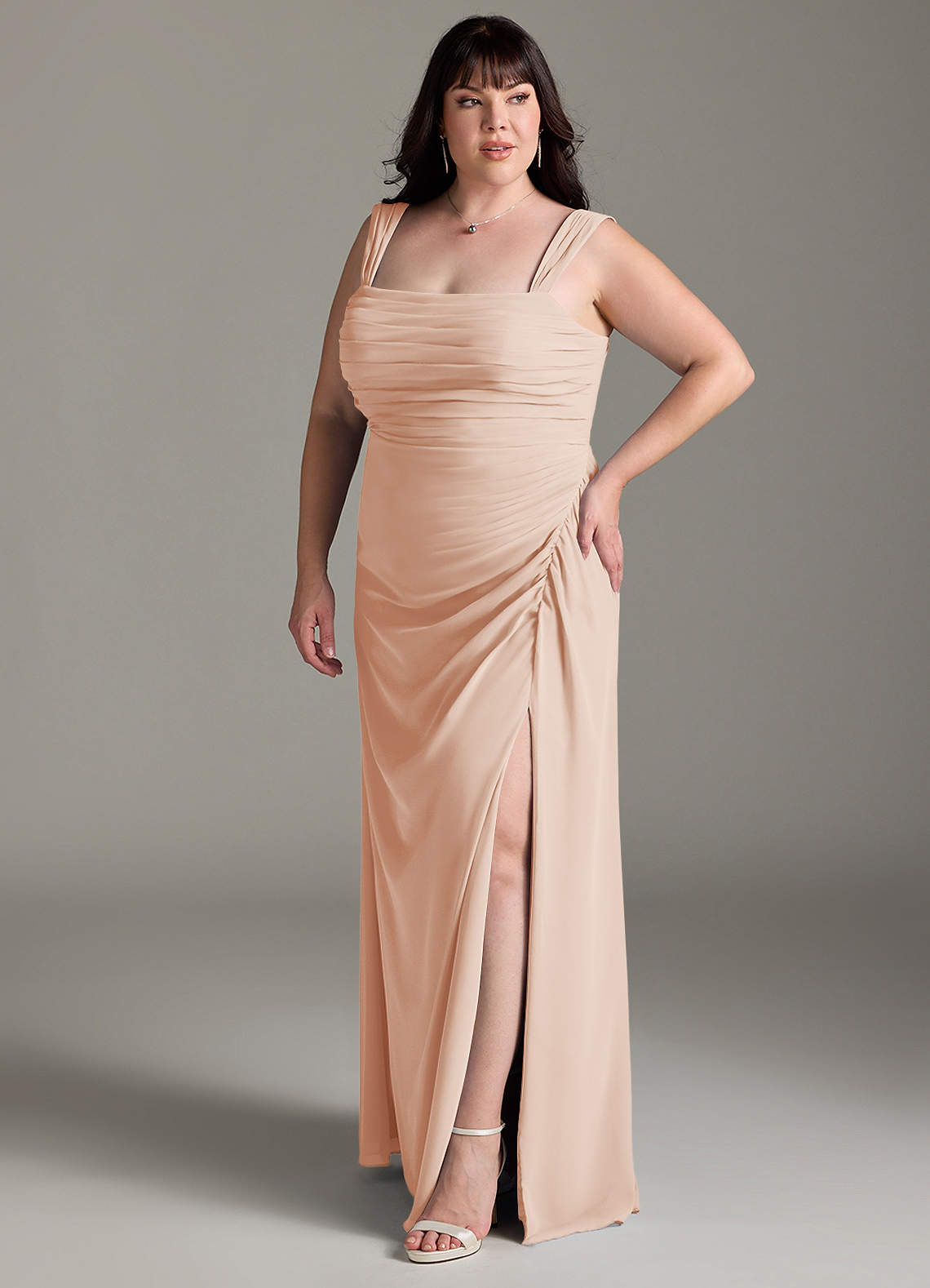 Azazie Jesaphine Bridesmaid Dresses English Rose Sheath Bow Chiffon Dress image10