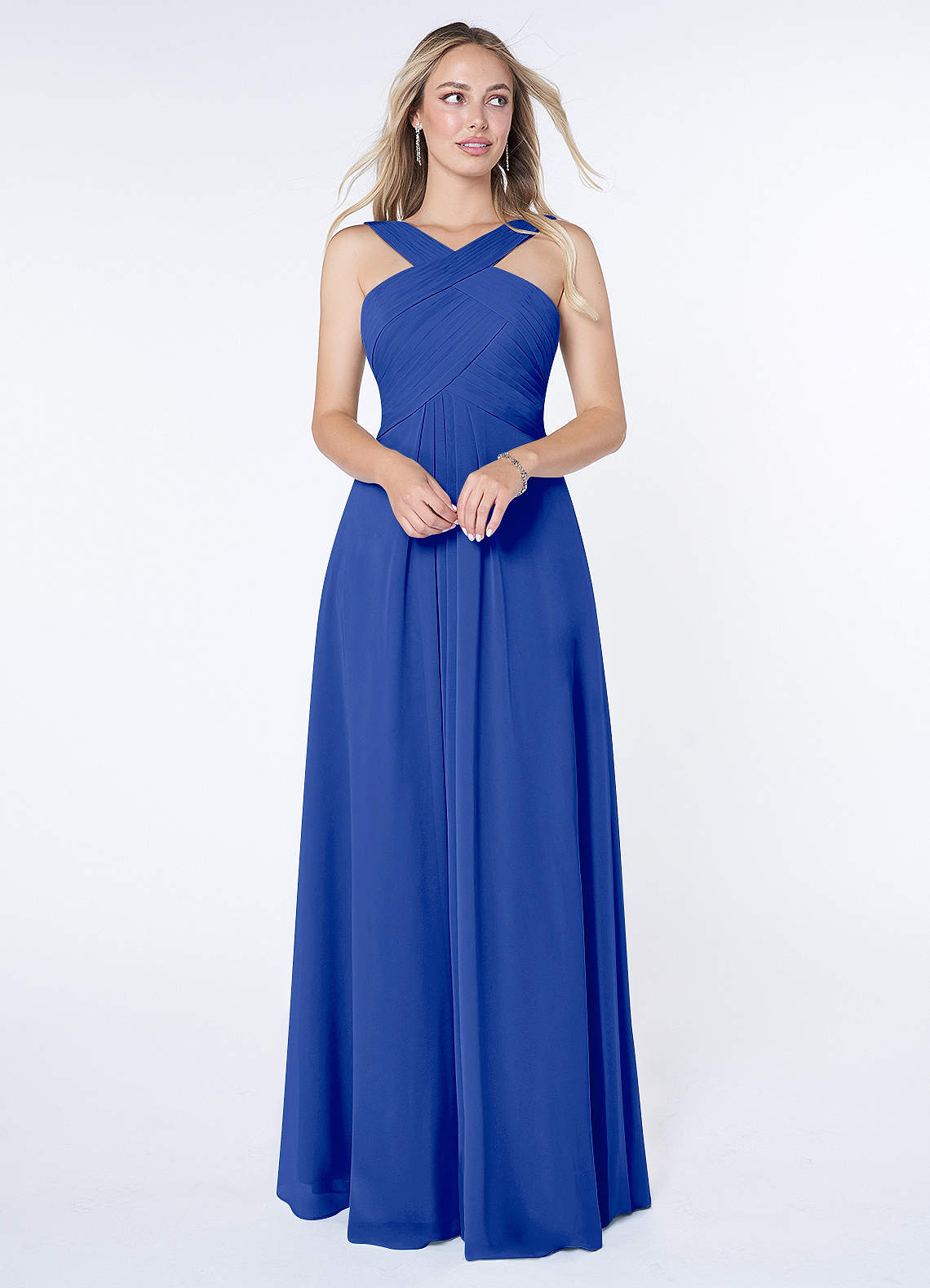 Azazie Kaleigh Robes de demoiselle d'honneur Robe Trapèze en Mousseline de soie Plissée Bleu Roi image1