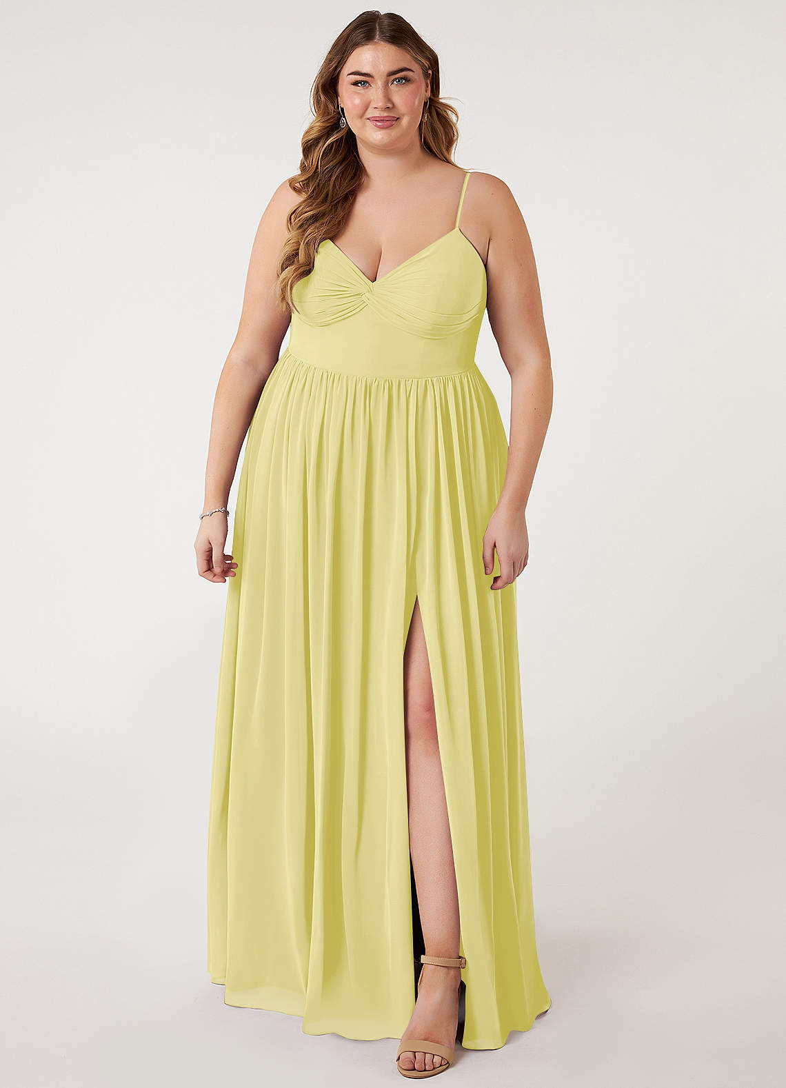 Azazie Zeya Bridesmaid Dresses Lemon Sorbet A-Line V-Neck Pleated Chiffon Dress image5