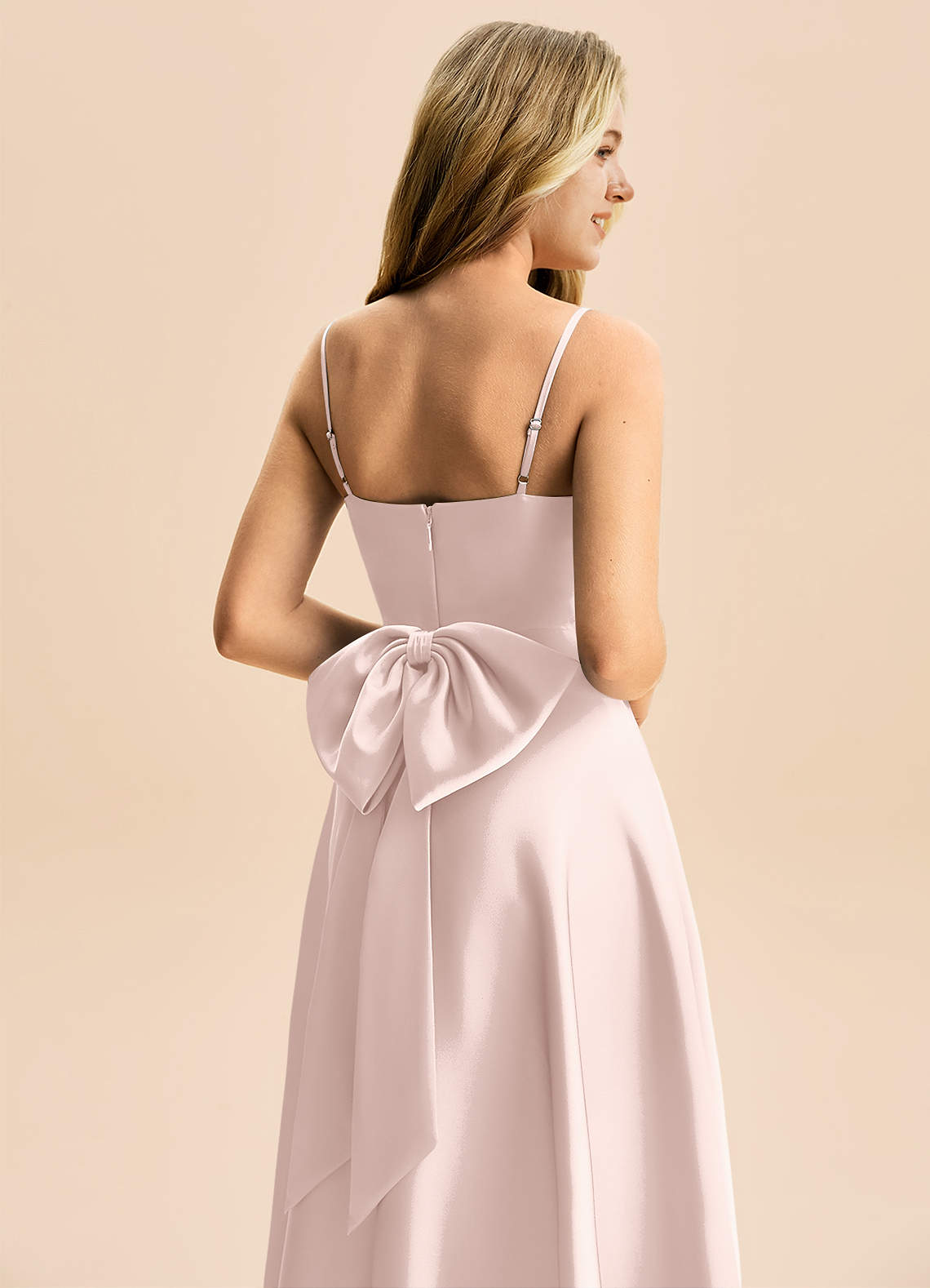 Azazie Rumi Junior Klä av A-Line i Stretch Satin Plisserad image5