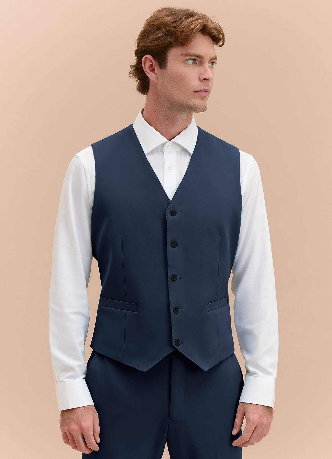 front James Dark Navy Structured Stretch Suit Vest