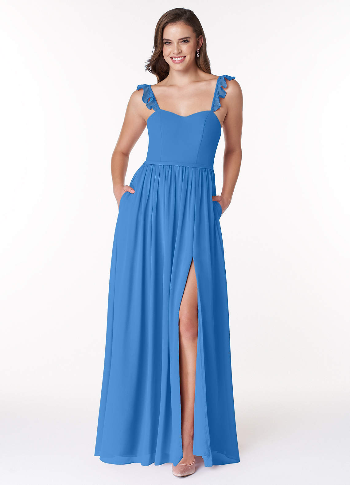 Azazie Metz Bridesmaid Dresses Blue Jay A-Line Sweetheart Ruched Chiffon Dress image1