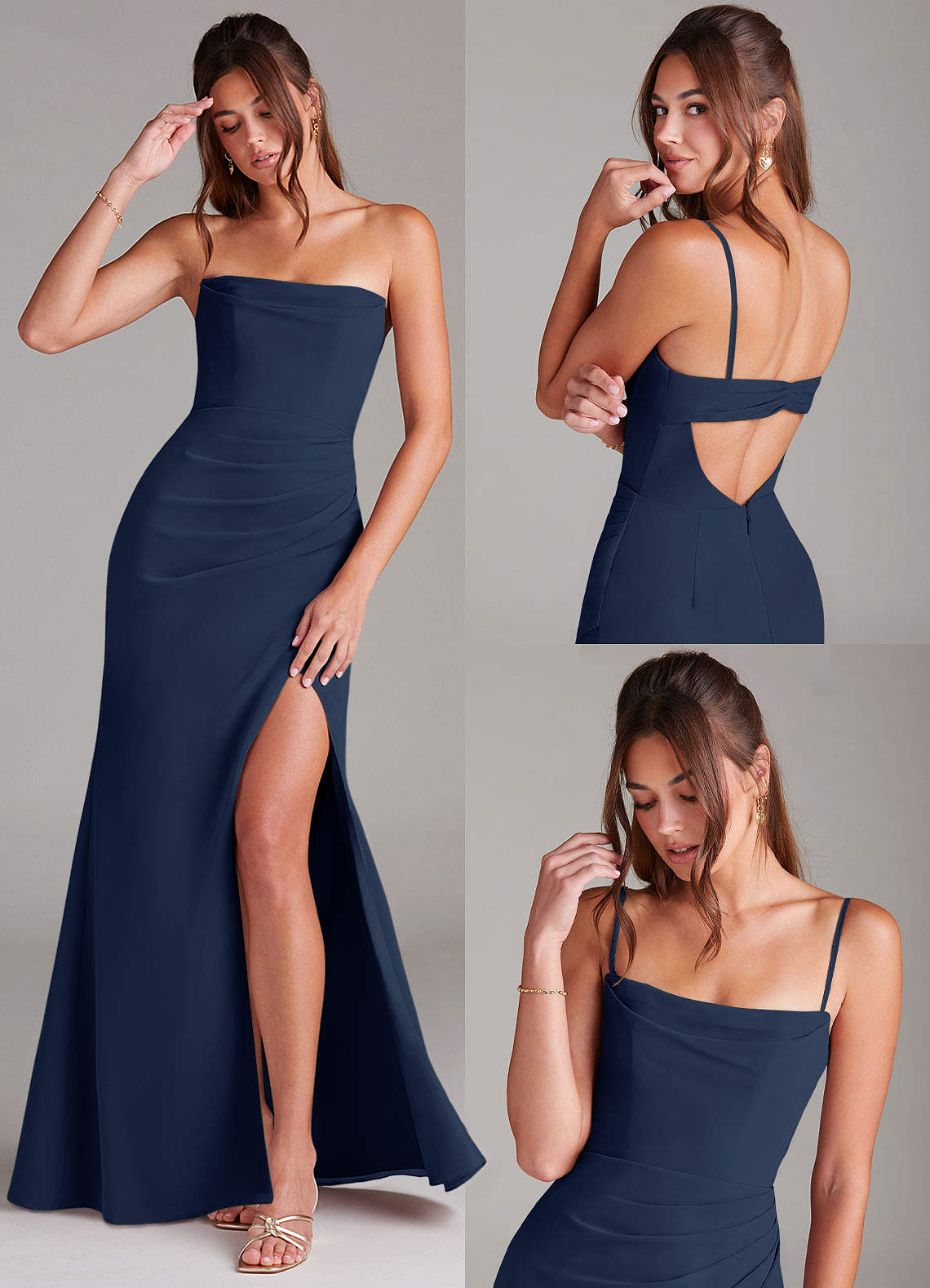 Azazie Leonis Bridesmaid Dresses Dark Navy Sheath Strapless Chiffon Convertible Dress image8