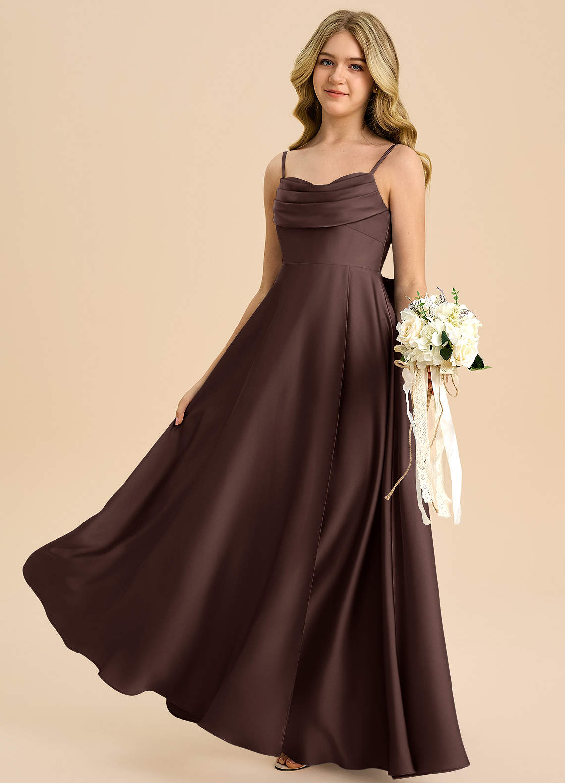 Azazie Bear Junior Ganache A-Line Sweetheart Neckline Stretch Satin Dress image4