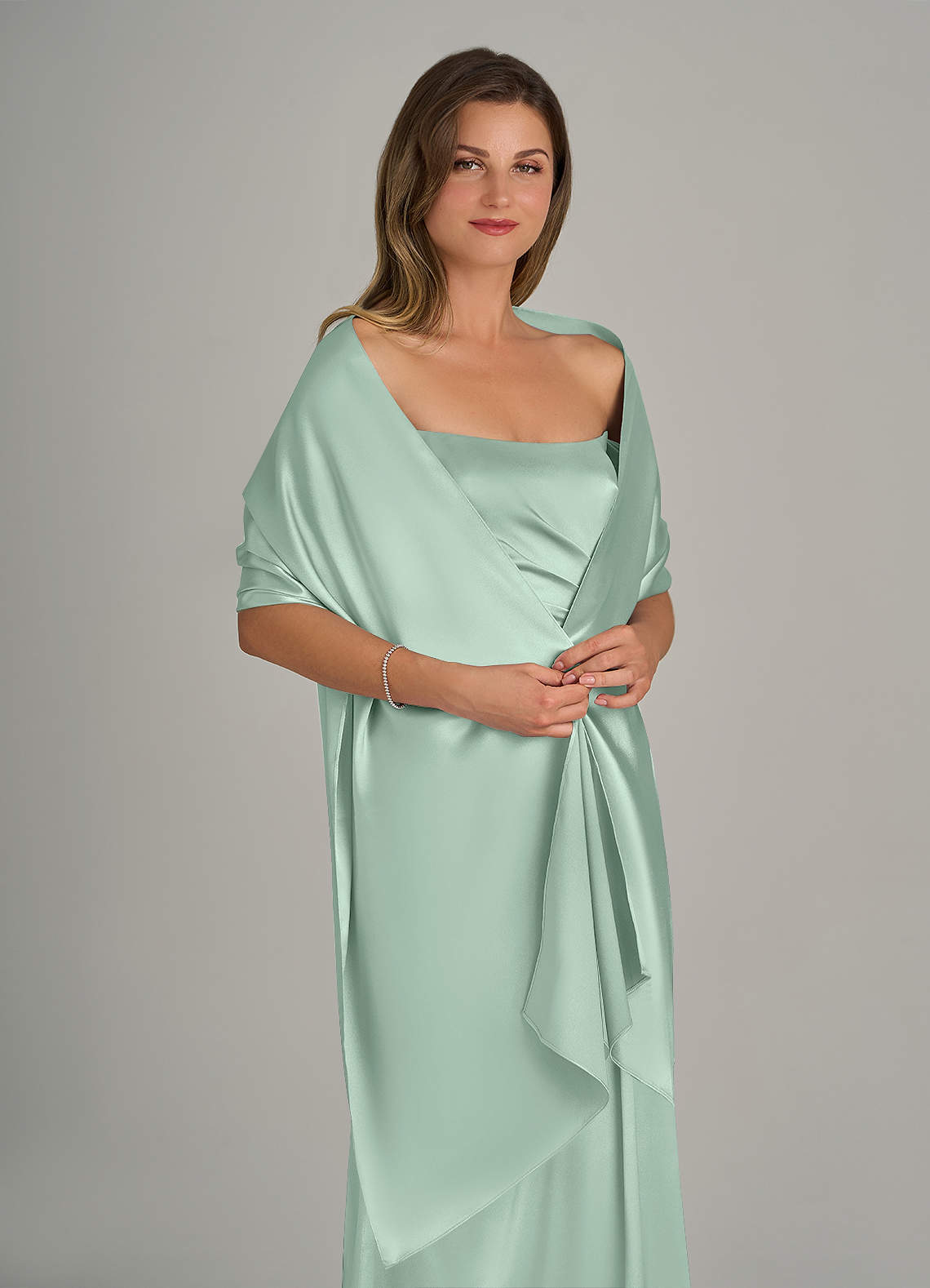 front Azazie Matching Color Metallic Satin Shawl