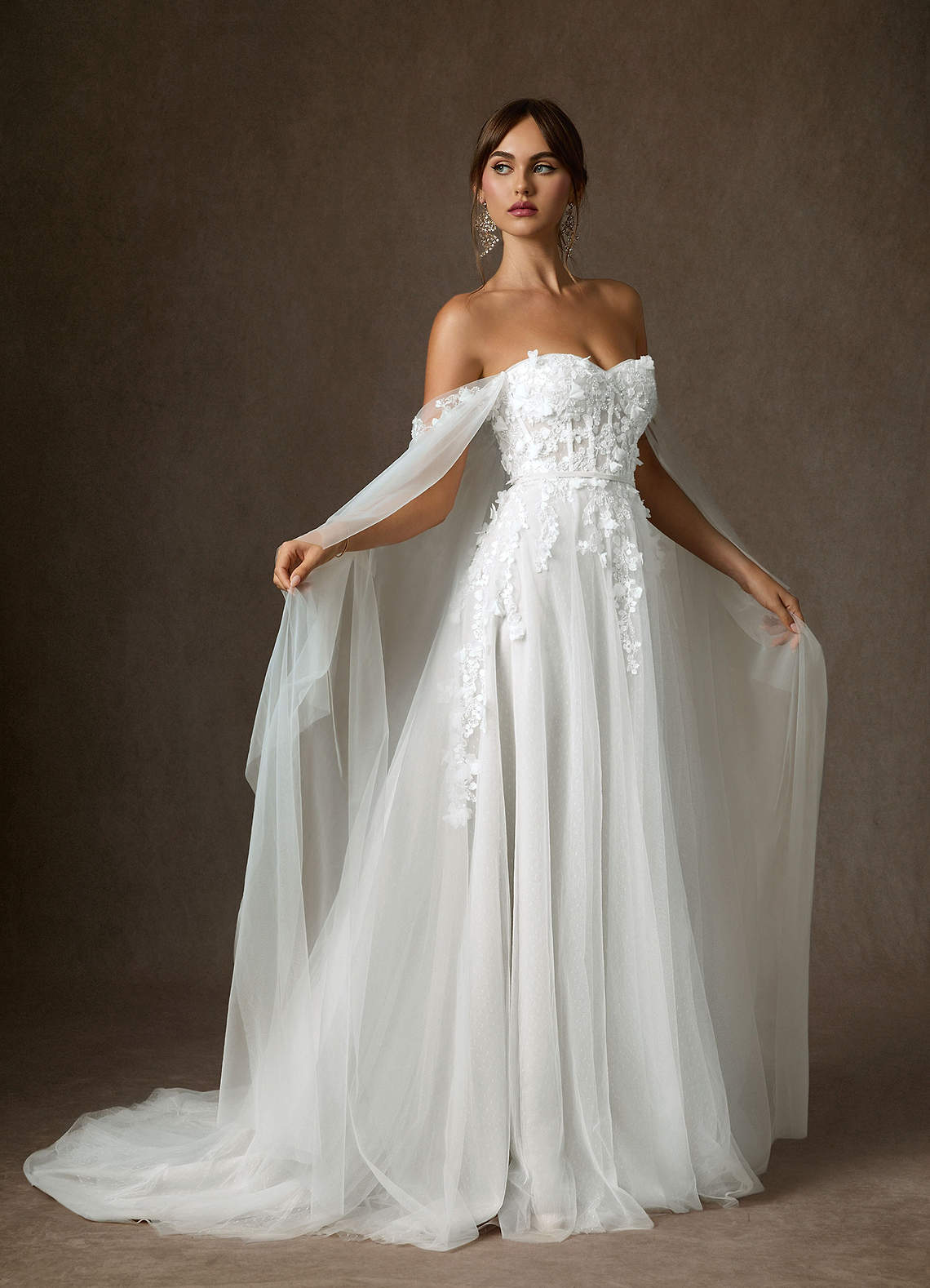 Azazie Wynery Wedding Dresses Diamond White Ball-Gown Off the Shoulder Lace Dress image1