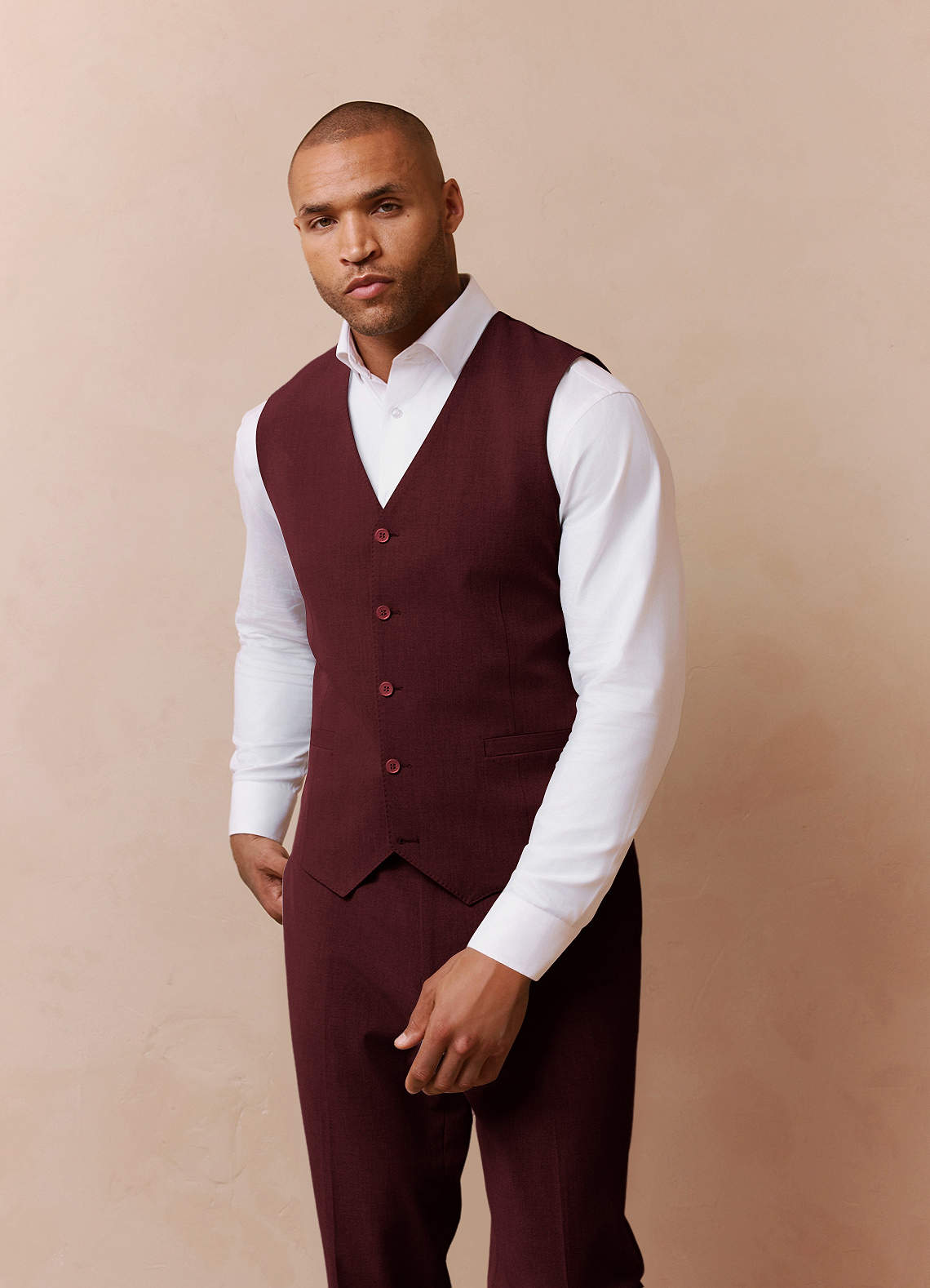 front Savile Burgundy Wool Blend Suit Vest