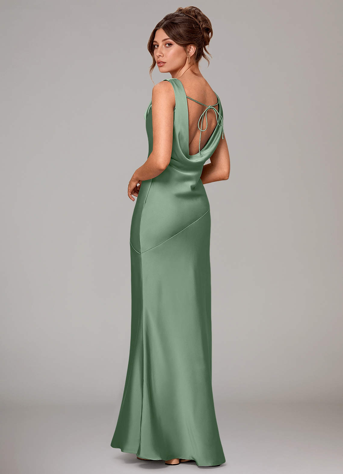 Azazie Rylina Bridesmaid Dresses Matcha Mermaid Stretch Satin Dress image3