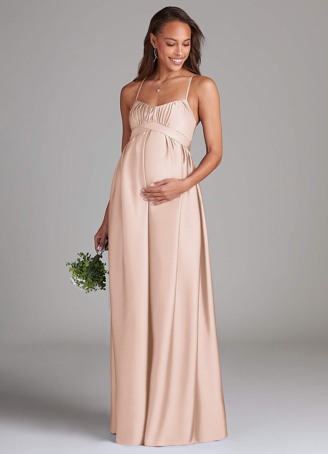 Azazie Llana Abiti da damigella d'onore premaman Abito A-Line Con Tasche Raso Elasticizzato Floor-Length image1