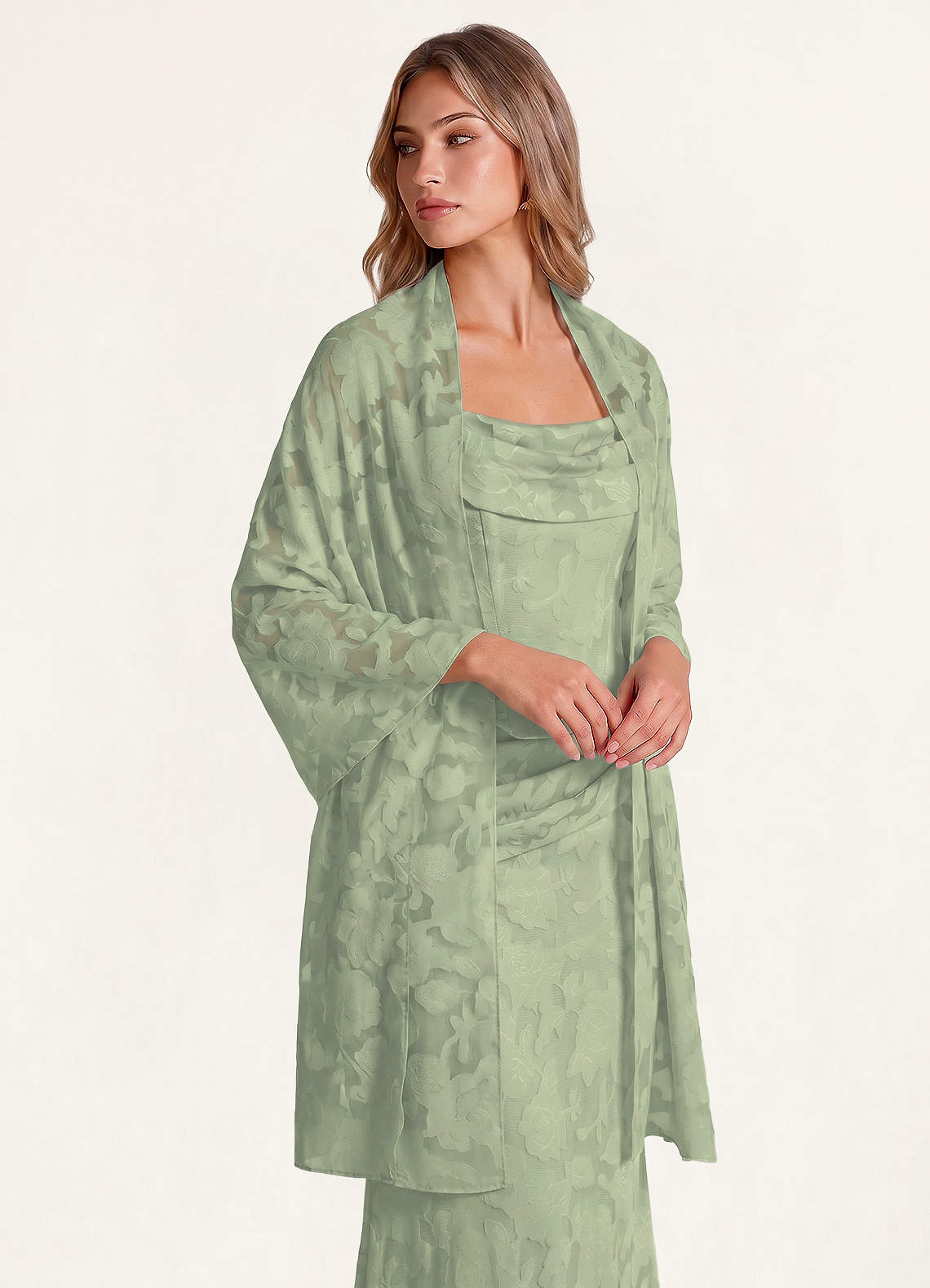 front Azazie Sjaal met bijpassende bloemenprint en burnout-effect.