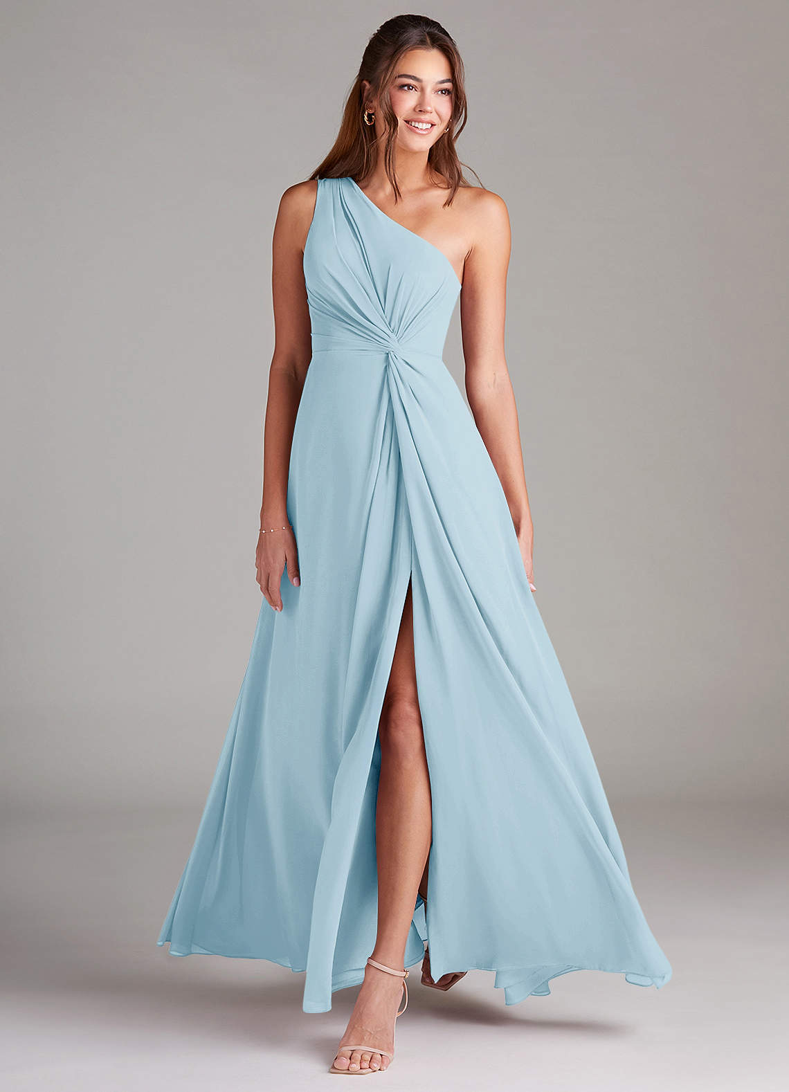 Azazie Brooke Bridesmaid Dresses Sky Blue A-Line One Shoulder Chiffon Dress image2