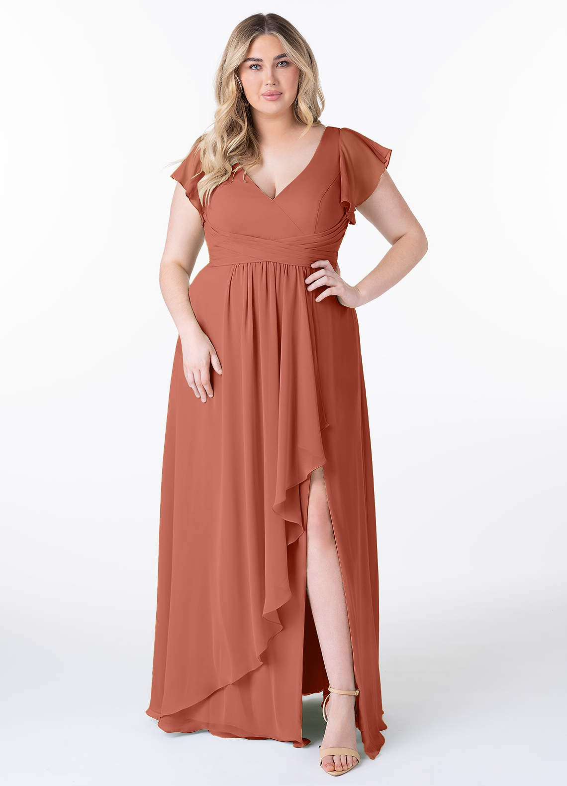 Azazie Omari Brautjungfernkleider A-Linie Chiffon Kleid Lehm image1