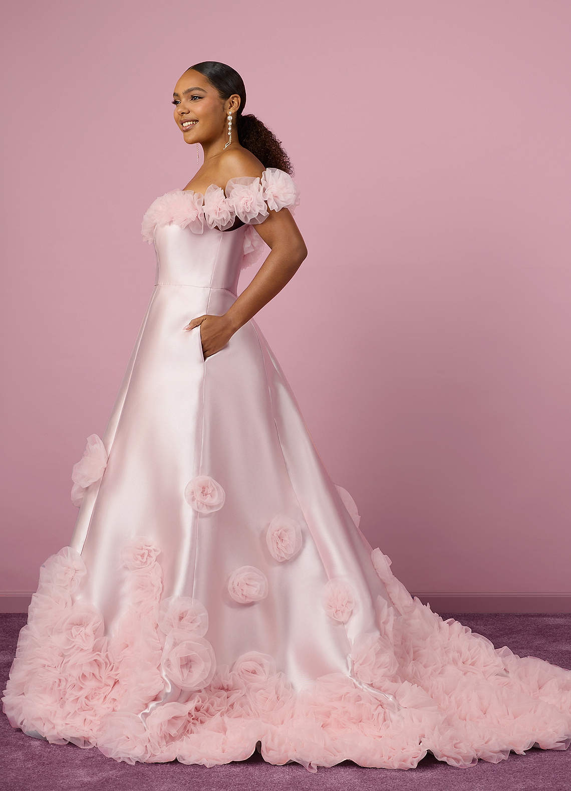 Barbie ♥ Azazie Wedding Dresses Ball-Gown Off the Shoulder Mikado Chapel Train Dress image7