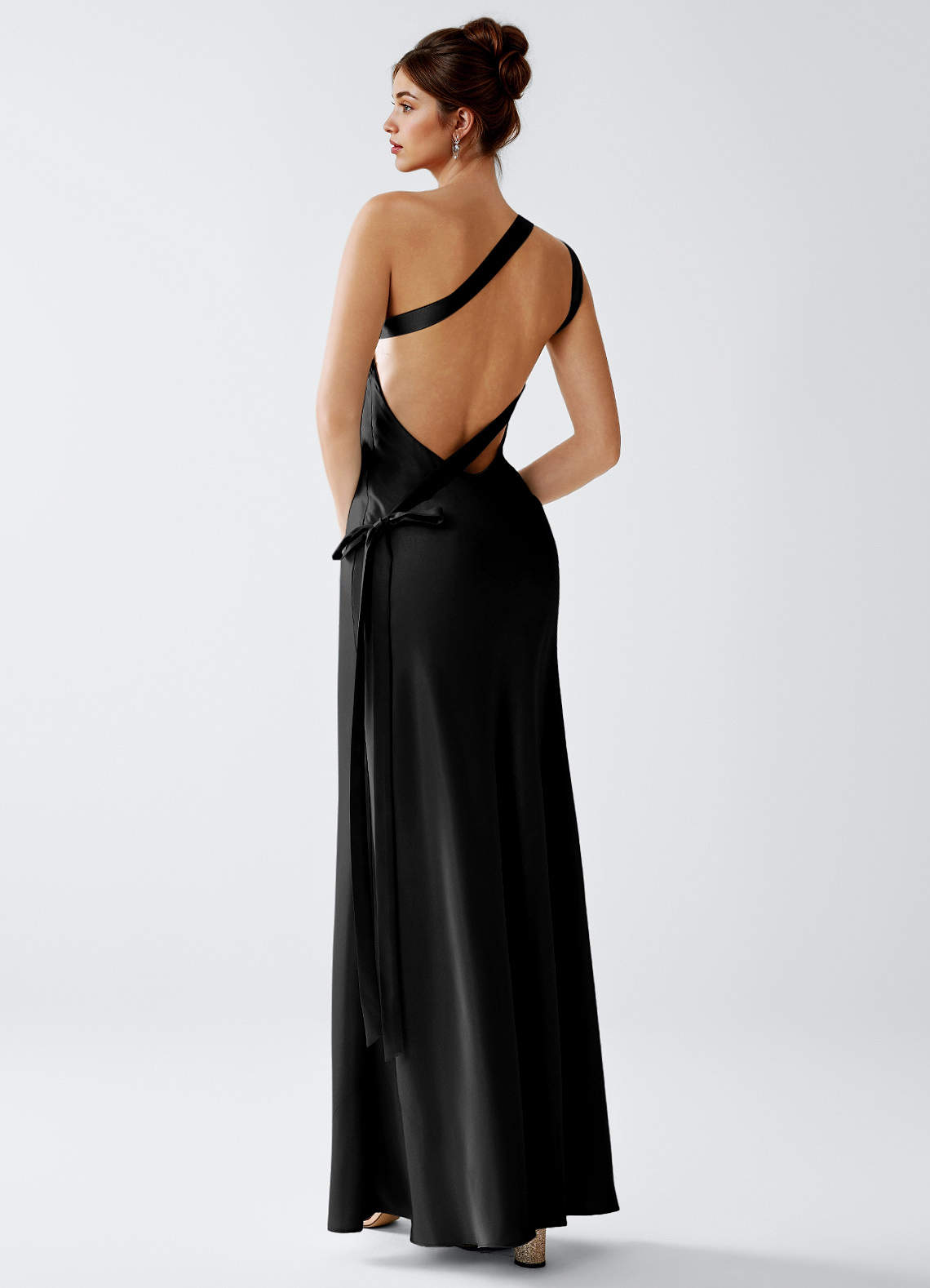 Stephanie Black Luminous Satin Maxi Dress image2