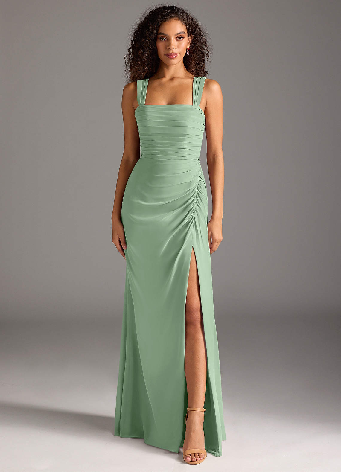 Azazie Jesaphine Bridesmaid Dresses Matcha Sheath Bow Chiffon Dress image4