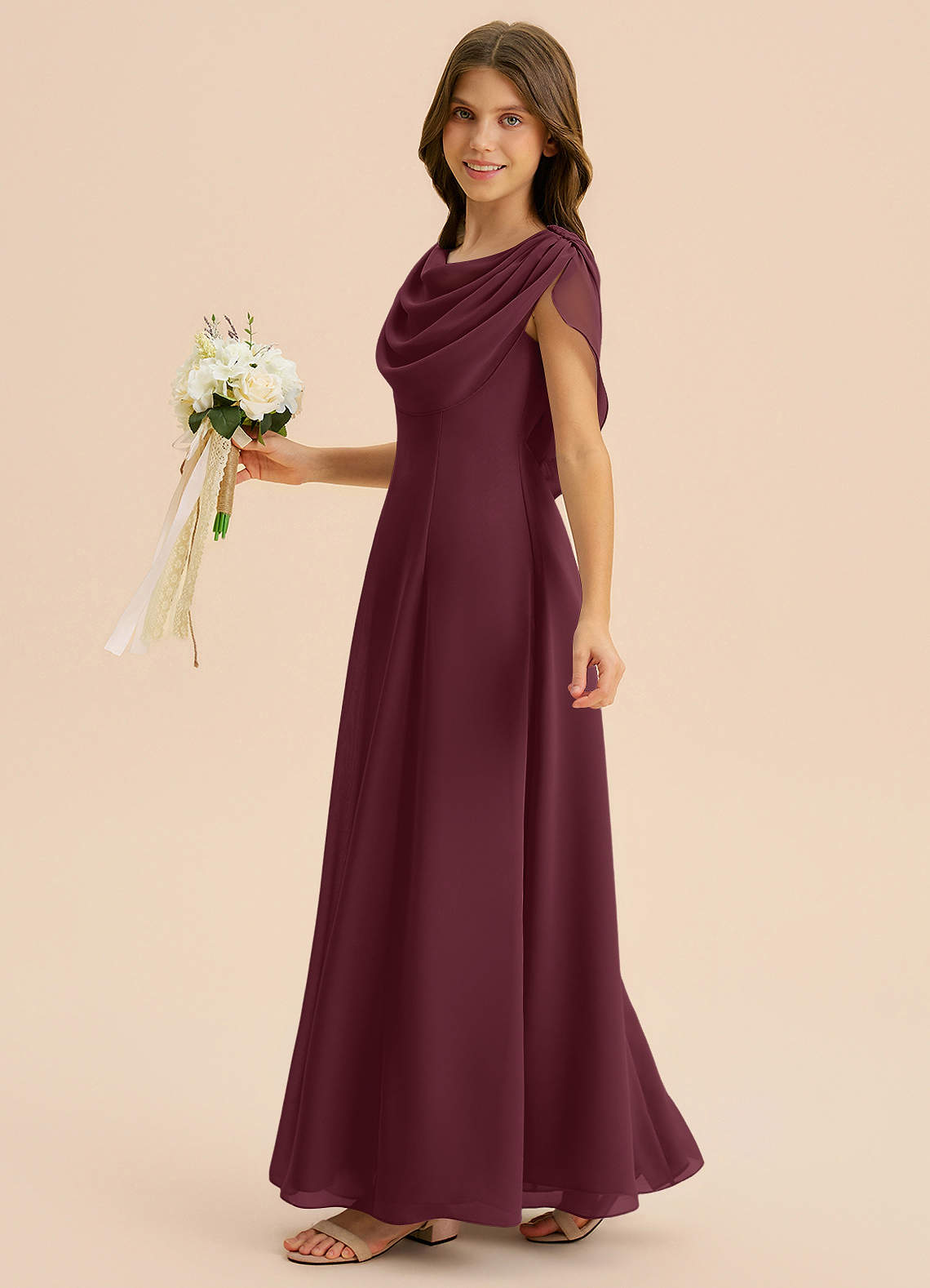 cabernet junior bridesmaid dresses Azazie A-Line/Princess Cowl Neck Floor-Length Chiffon Color:LT YELLOW Chiffon Neckline swatch:the-donna-dress-alabaster Ethereal Bluebell Gown |