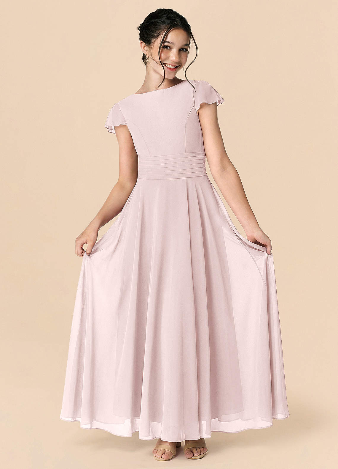 Azazie Payton Blushing Pink A-Line Bow Chiffon Dress image2