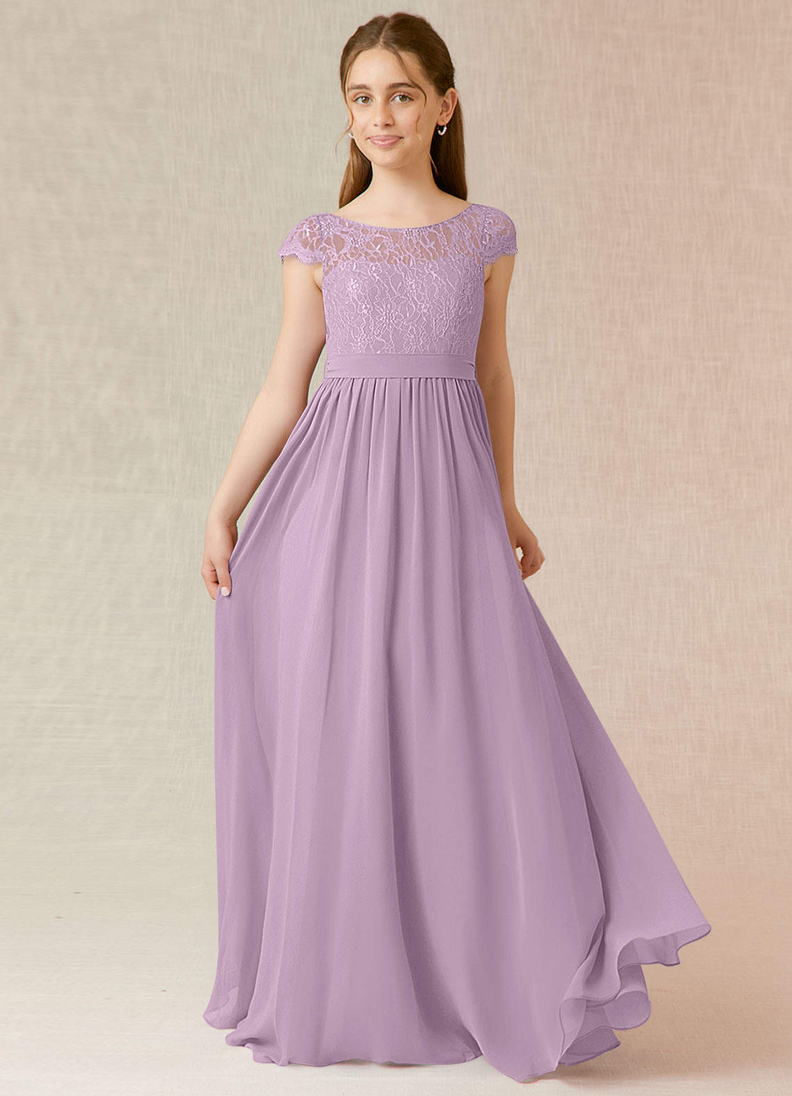 Azazie Silvermist Junior Wisteria A-Line Pleated Chiffon Dress image1