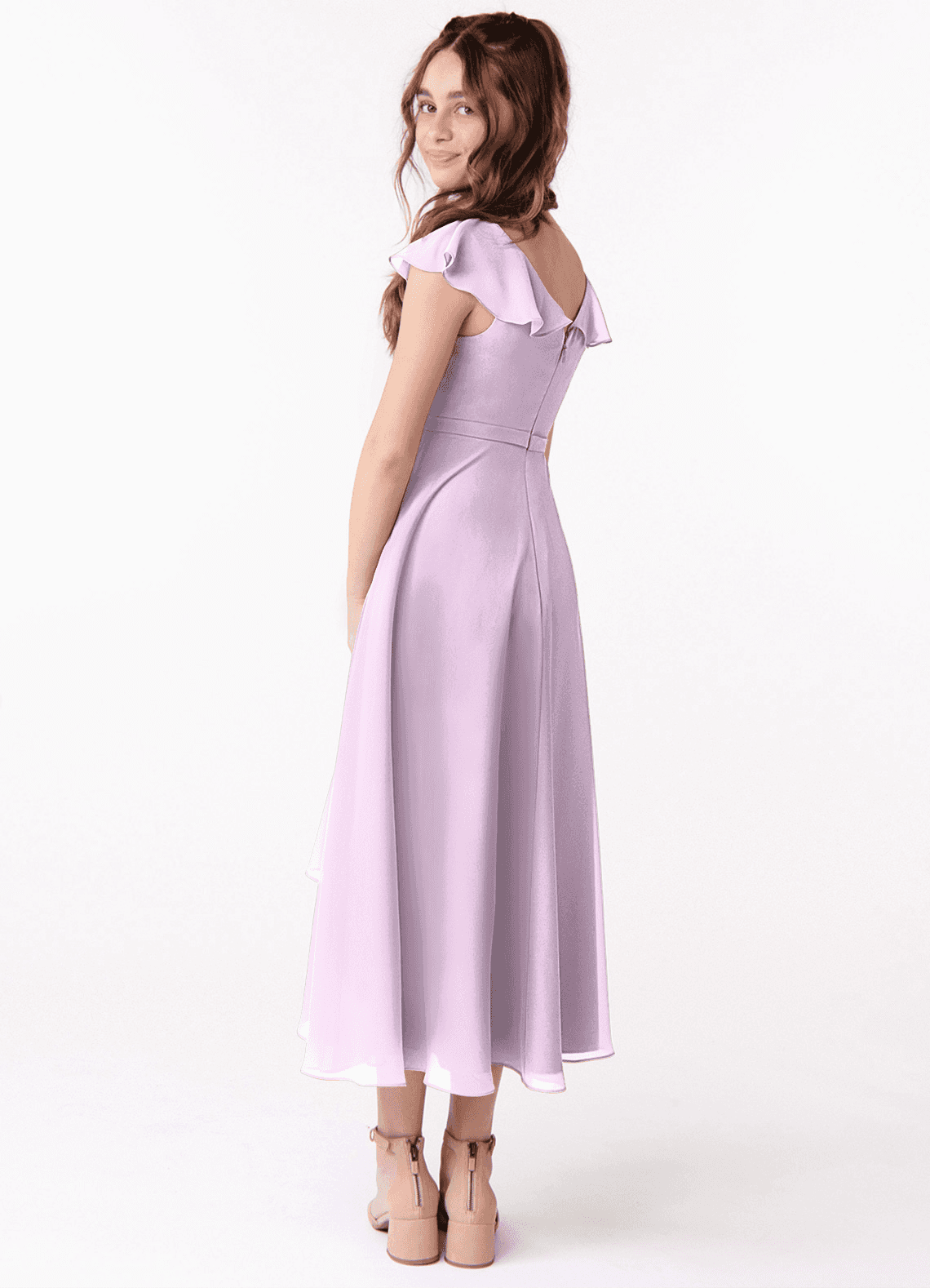 Azazie Posie Junior Frosted Lilac A-Line Ruched Chiffon Dress image1