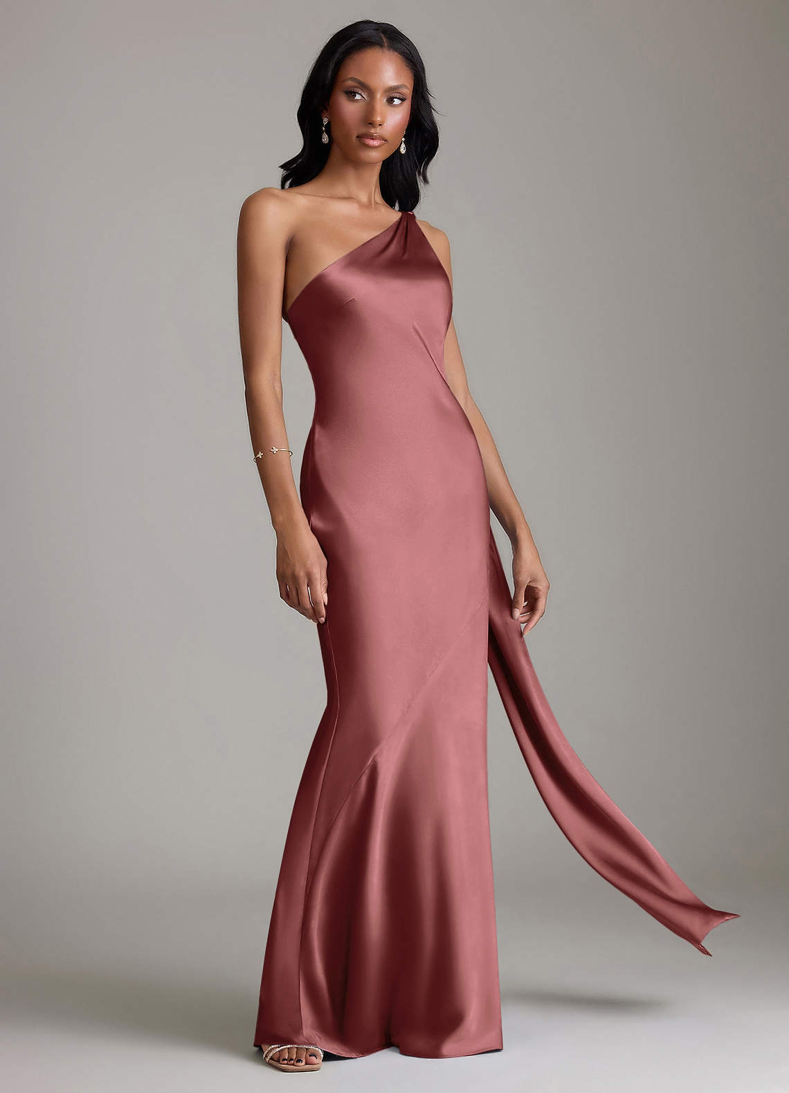 Azazie Juniper Brudtärnklänningar Klä av Sjöjungfru i Stretch Satin Ena axeln Ametist image4