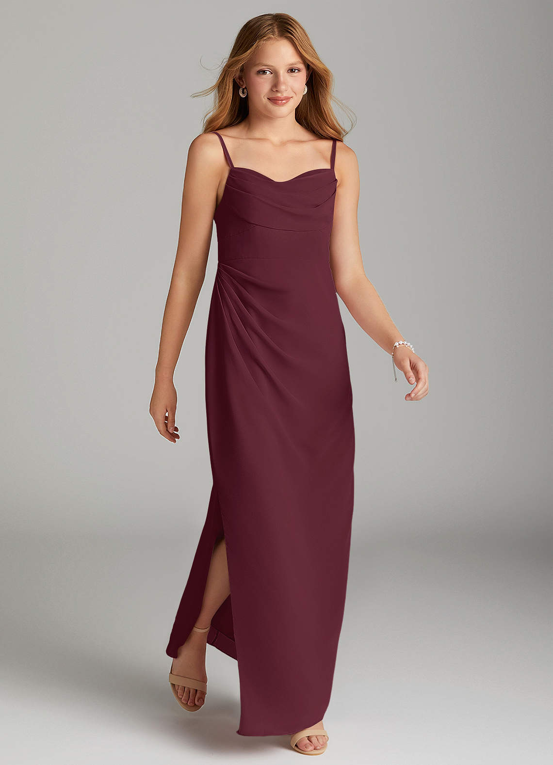 Azazie Mai Junior Cabernet Sheath Pleated Chiffon Dress image3