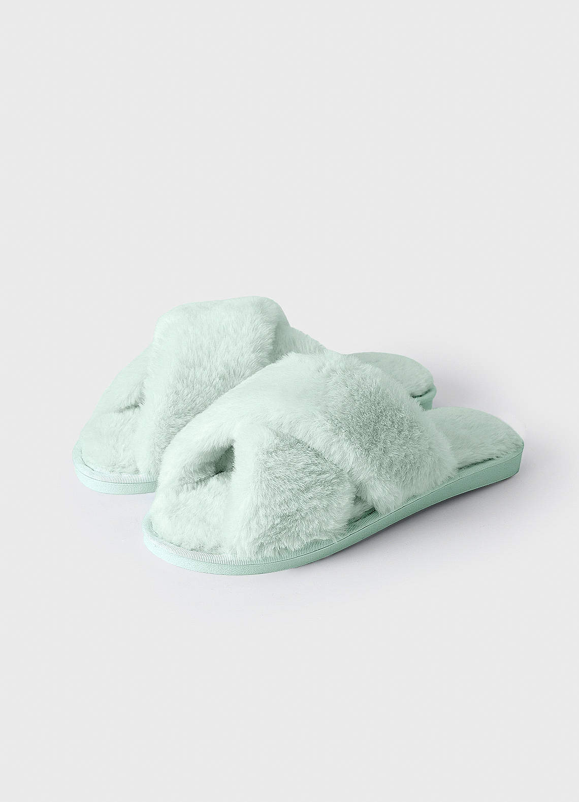 front Matching Color Cross Band Fuzzy Slippers
