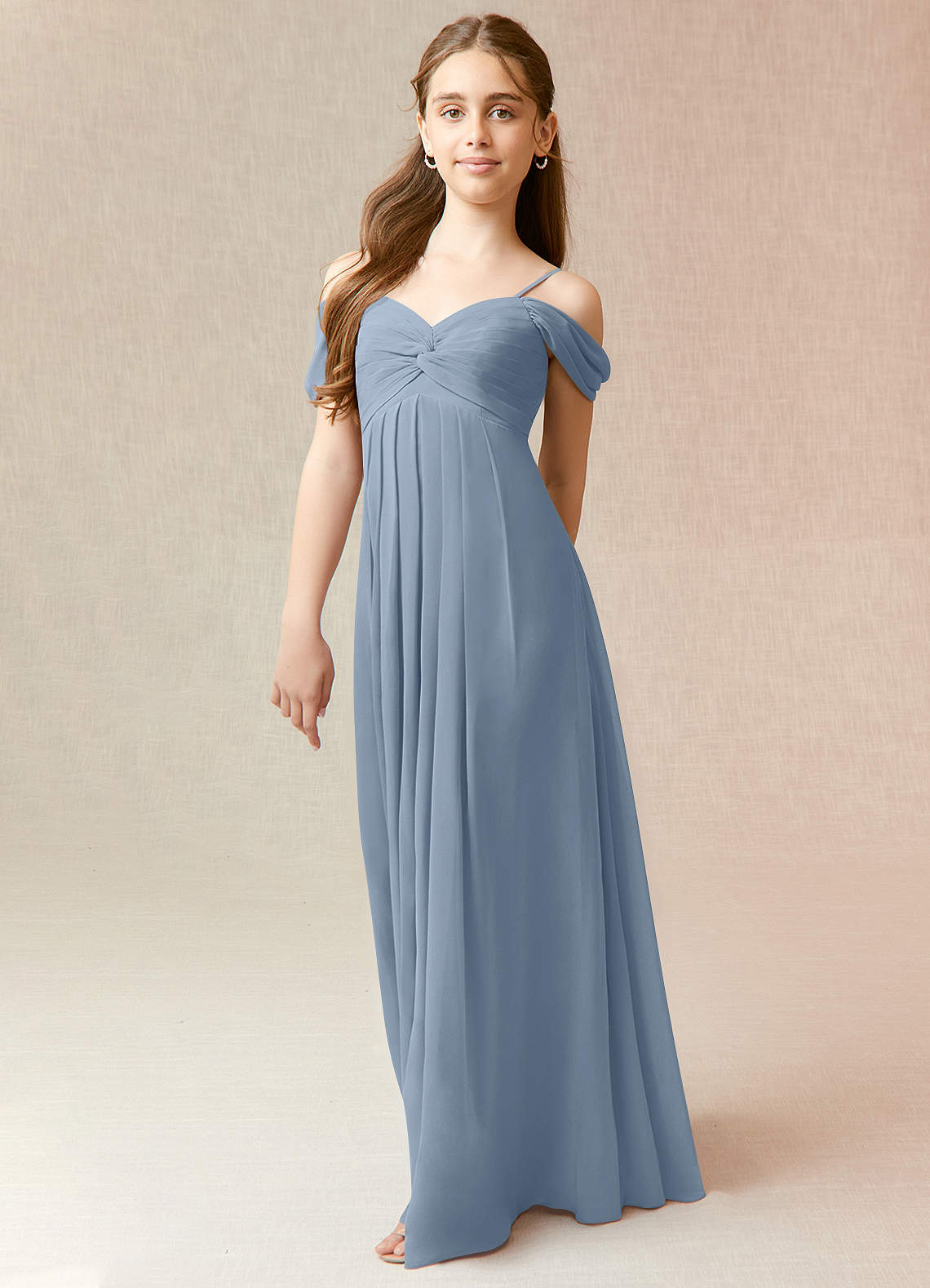 Azazie Kaitlynn Junior Dusty Blue A-Line Off the Shoulder Chiffon Dress image1