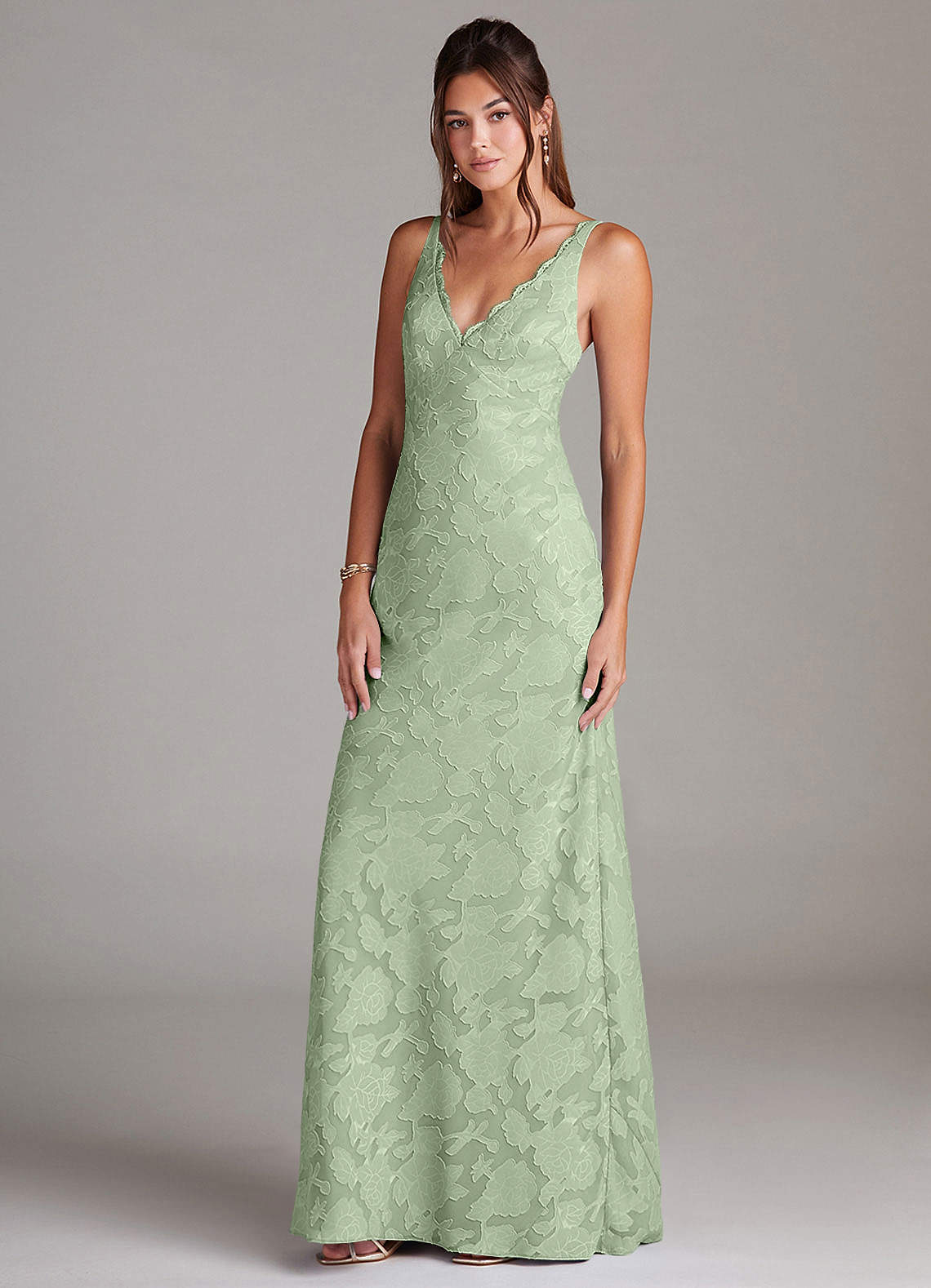 Azazie Tianna Robes de demoiselle d'honneur Robe Fourreau en Blumen-Burnout Dentelle Vert Sauge image3