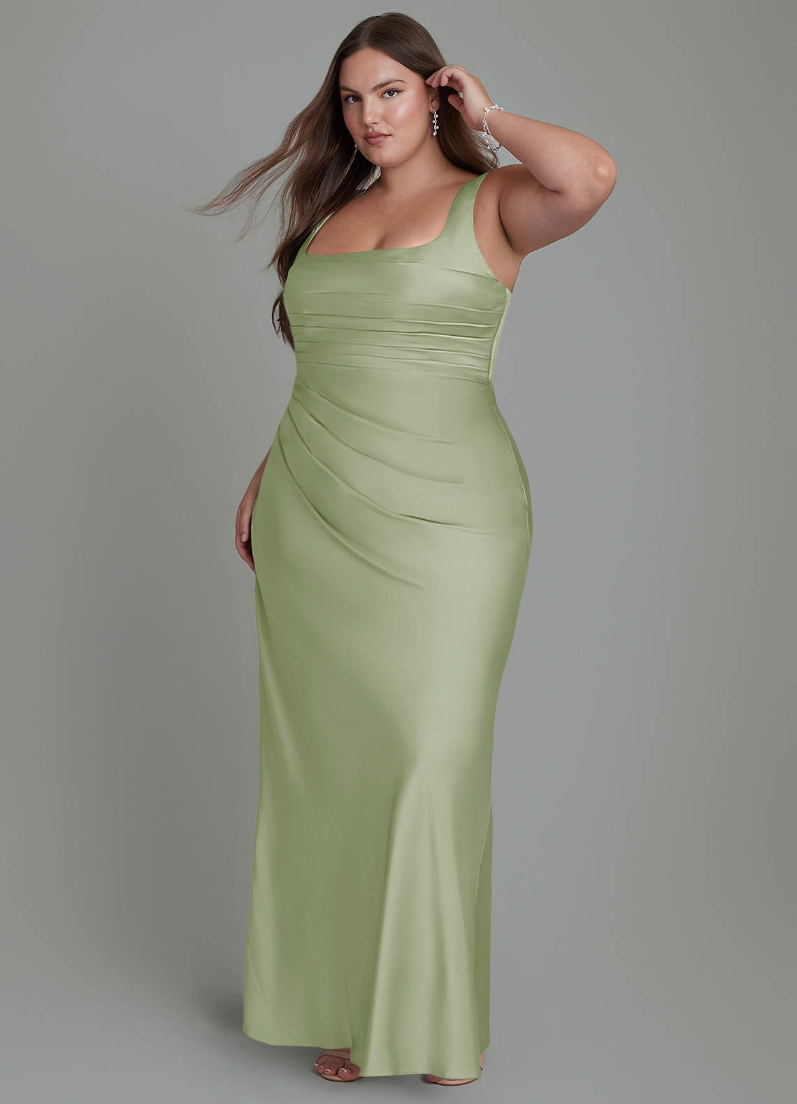 Azazie Agustina Bridesmaid Dresses Dusty Sage Mermaid Corset Stretch Satin Dress image9