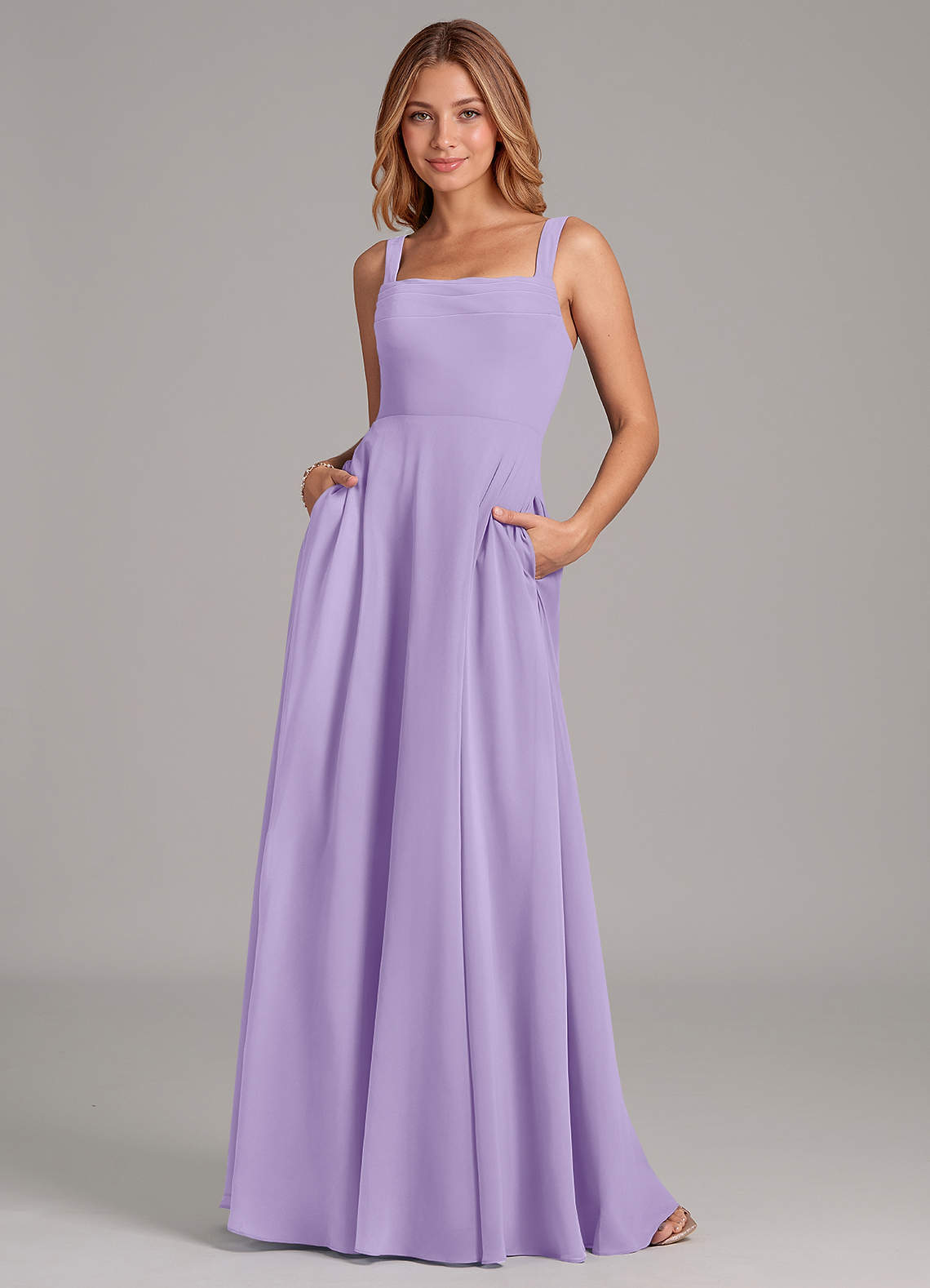 Azazie Shaude Bridesmaid Dresses Lilac A-Line Pleated Chiffon Dress image1