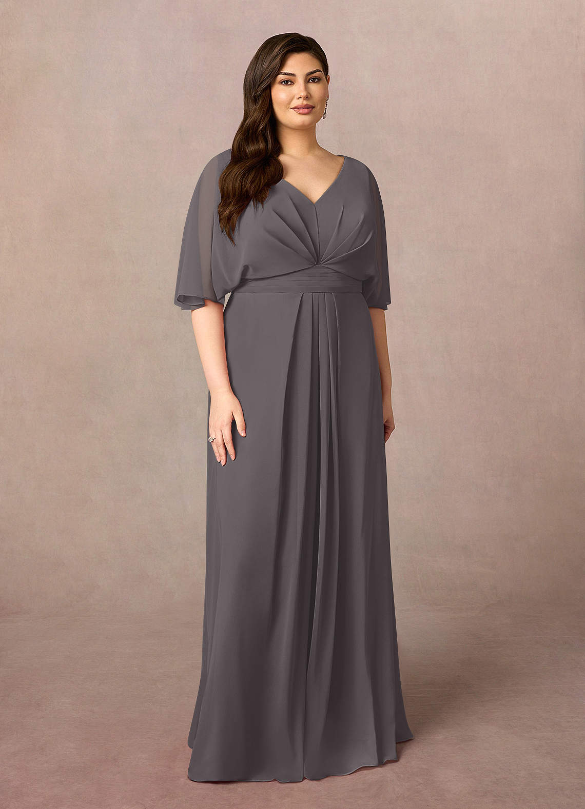 Azazie Oksana Steel Grey A-Line V-Neck Pleated Chiffon Dress Azazie Oksana Steel Grey A-Line V-Neck Pleated Chiffon Dress