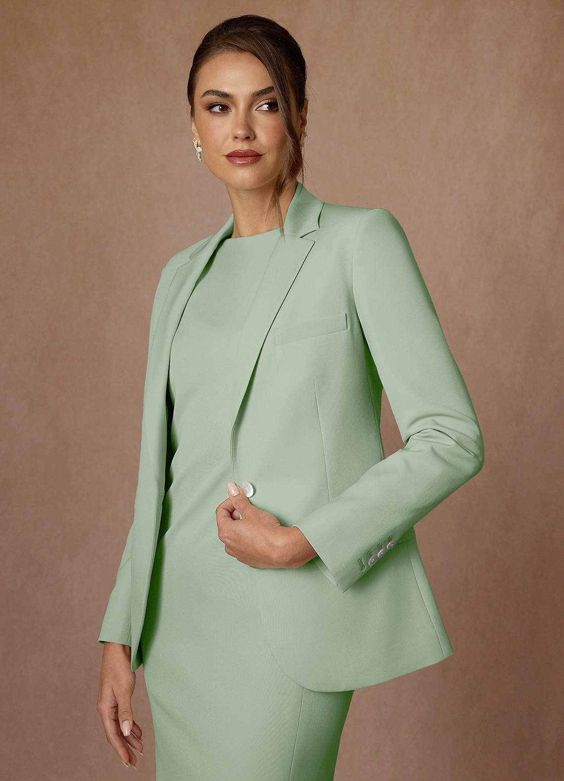 front Kennedy Dusty Sage Structured Stretch Dress