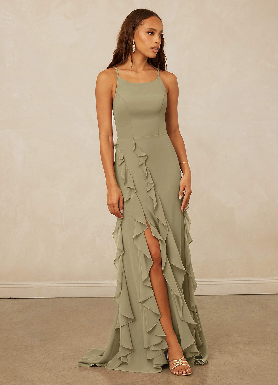 Christian Siriano Bridal for Azazie 1006 Bridesmaid Dresses Moss Green Mermaid Ruched Chiffon Dress image1