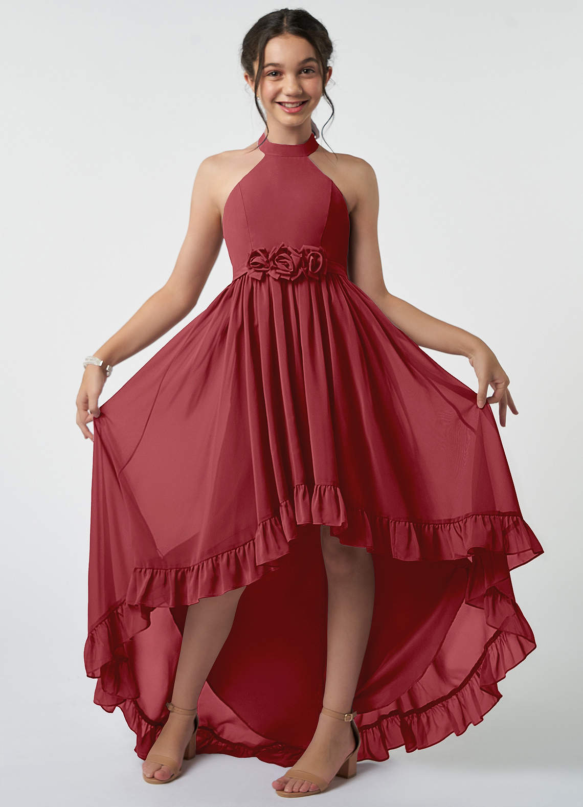 Pomegranate Azazie Hermione JBD Junior Bridesmaid Dresses | Azazie