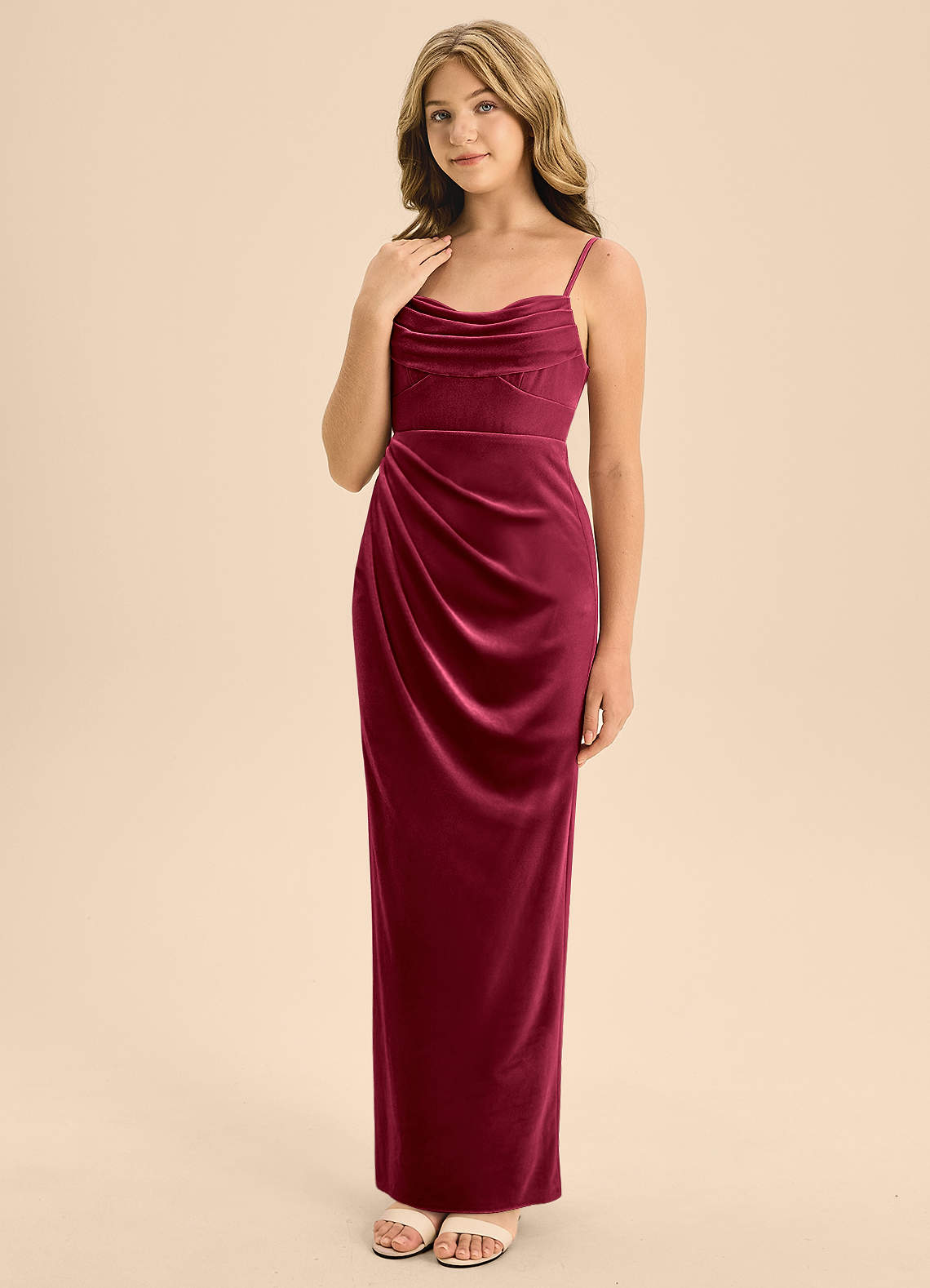 Azazie Mai Junior Burgundy A-Line Sweetheart Neckline Velvet Dress image1