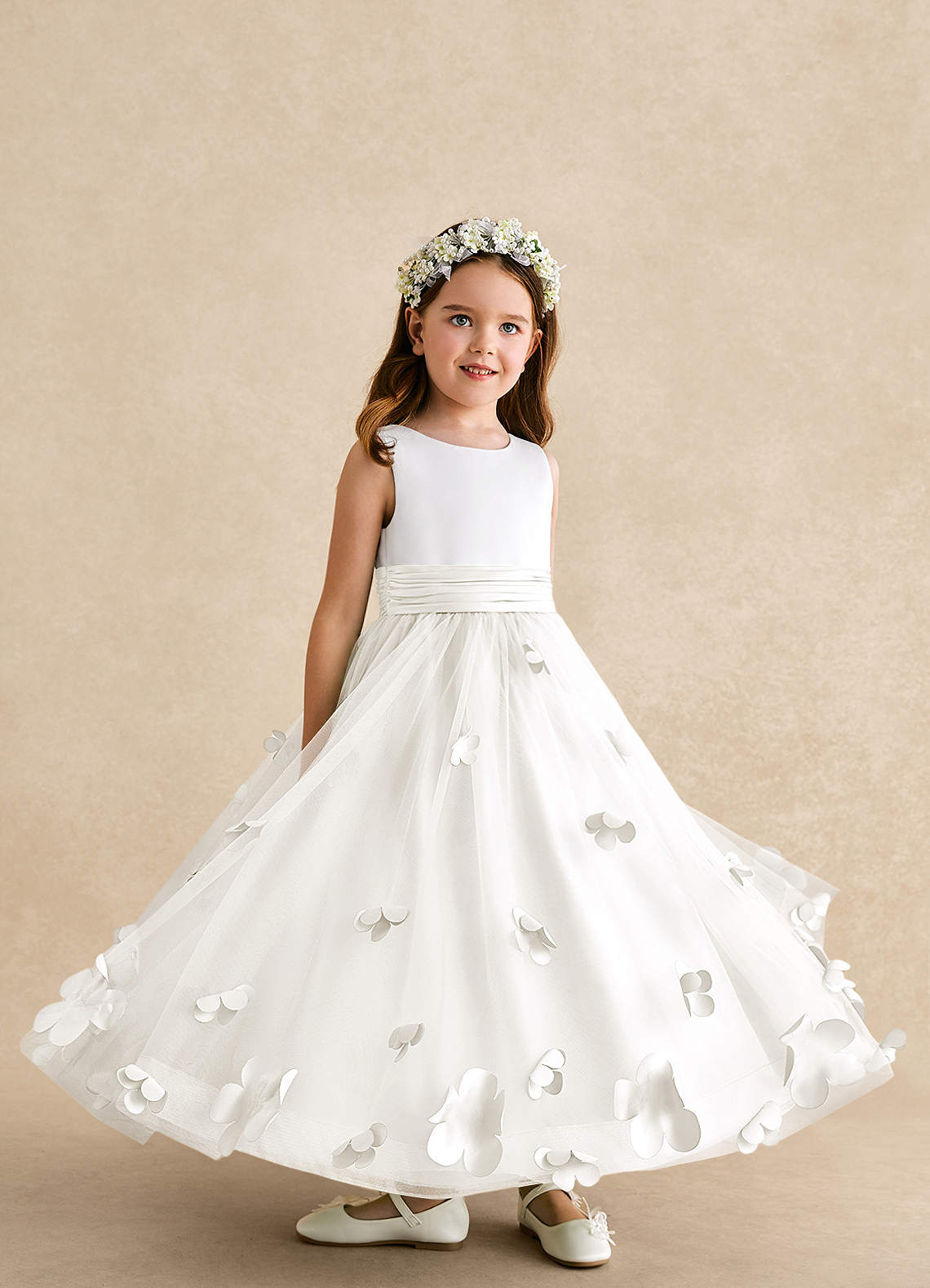 Azazie Vi Flower Girl Dresses Ivory A-Line Sleeveless Tulle Dress image7