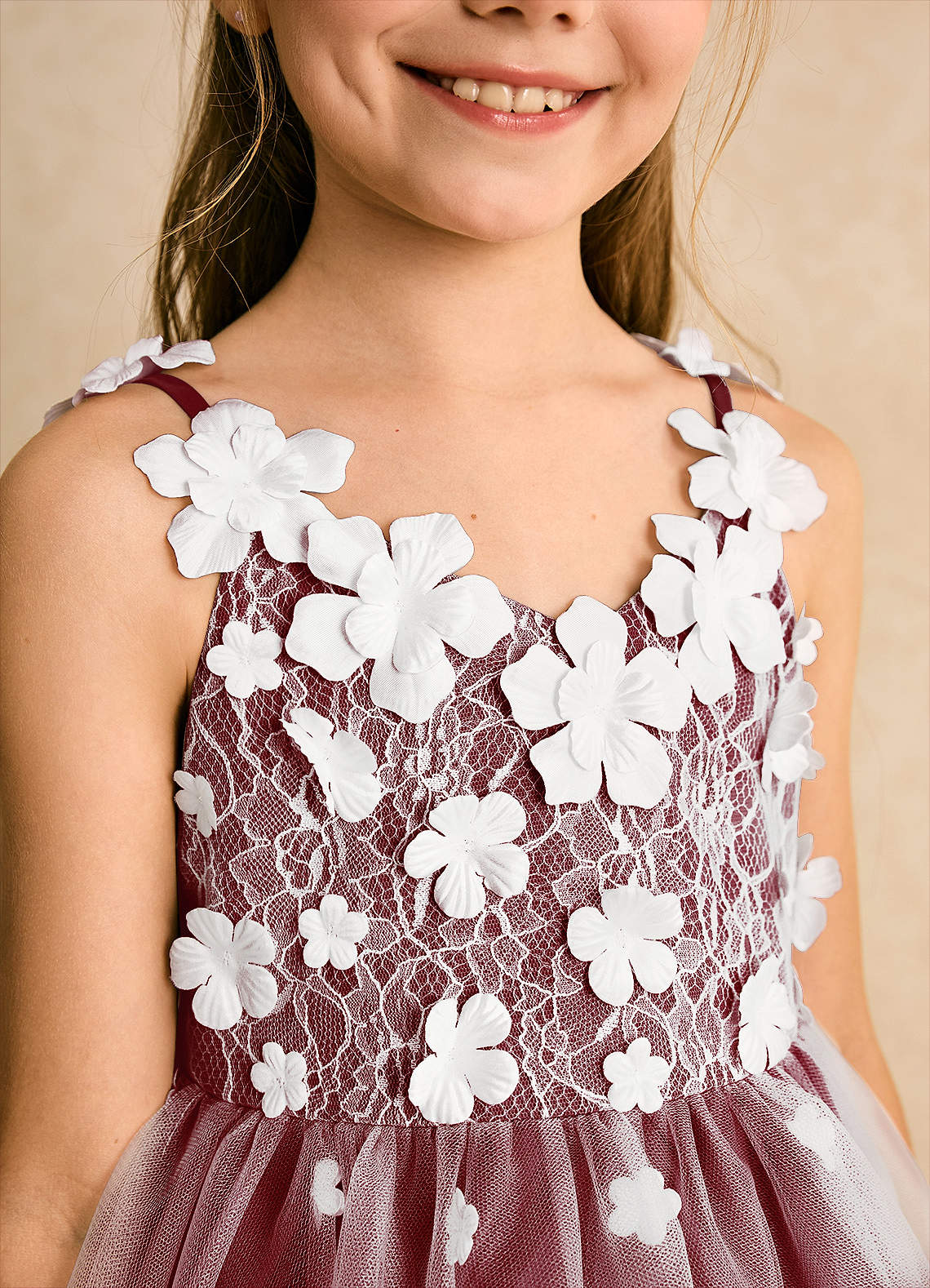 Azazie Junebug Vestidos de florista Vestido Marfim Borgonha de Tule de Vestido de baile com Renda image6