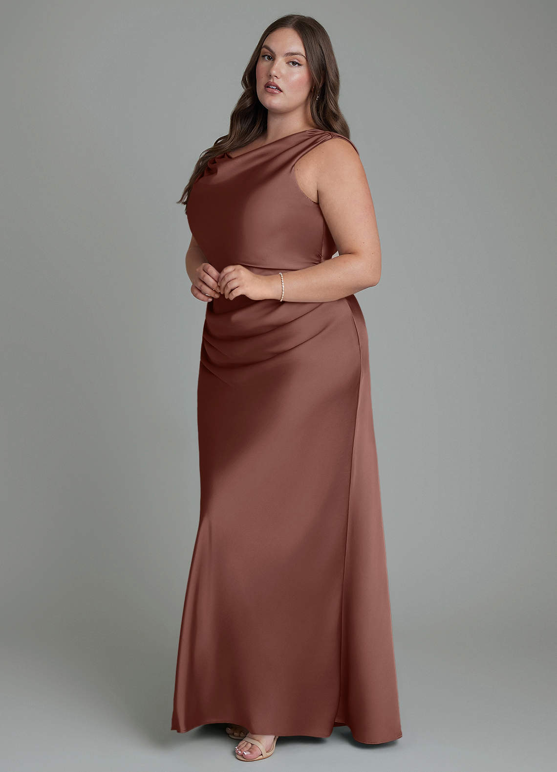 Azazie Kieryn Bridesmaid Dresses Espresso Mermaid Pleated Stretch Satin Dress image9