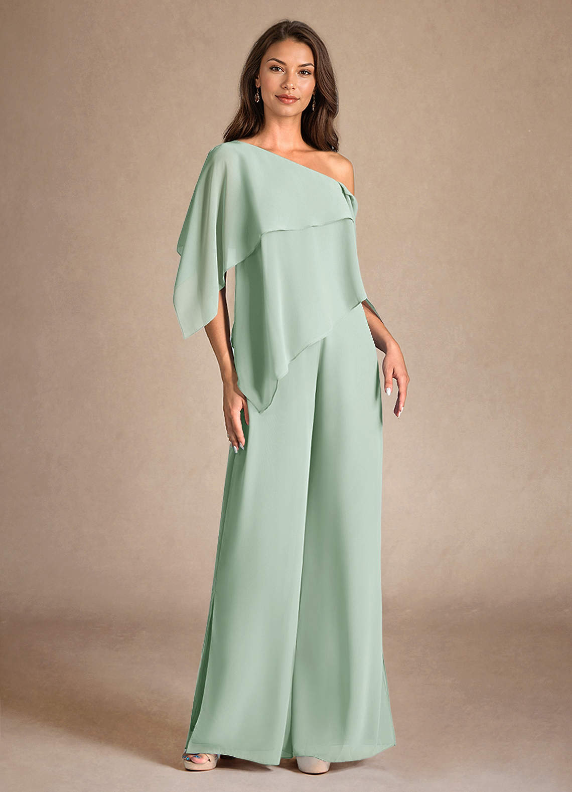Azazie Halima Abiti per la Madre della Sposa Abito Tuta Pantaloni in Chiffon Spacco Laterale Agave image4