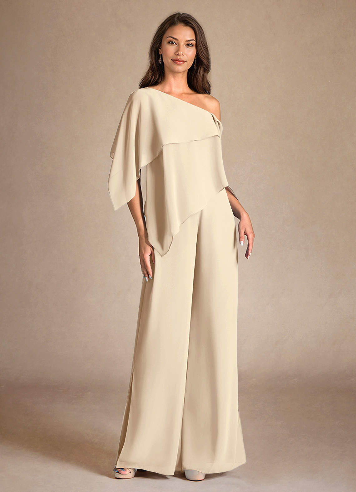Azazie Halima Abiti per la Madre della Sposa Abito Tuta Pantaloni in Chiffon Spacco Laterale Champagne image4