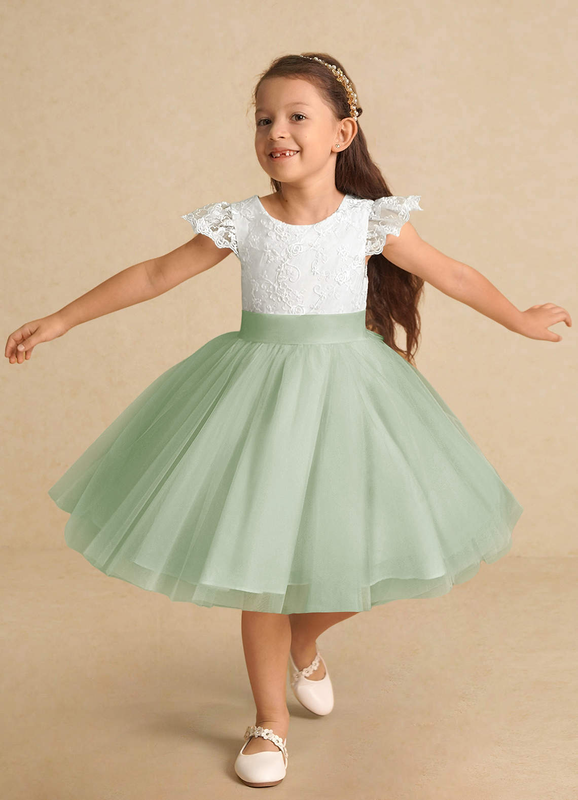 Ivory lace tulle flower girl dress hotsell