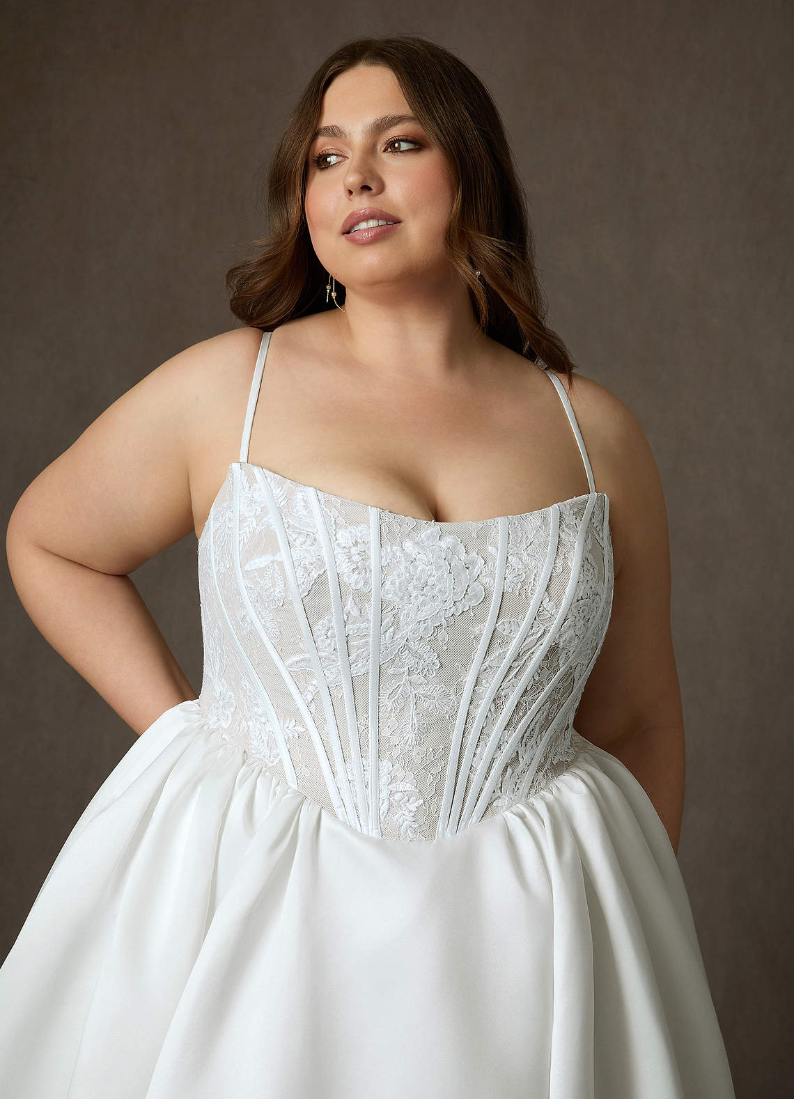 Azazie Mirabeth Wedding Dresses Diamond White Ball-Gown Strapless Lace Dress image16