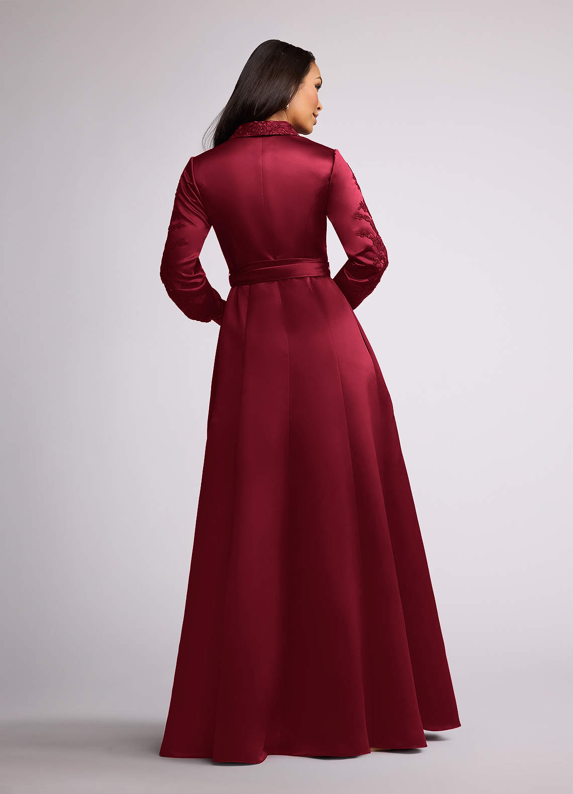 Azazie Ruth Mother of the Bride Dresses Burgundy A-Line Lace Matte Satin Dress image3