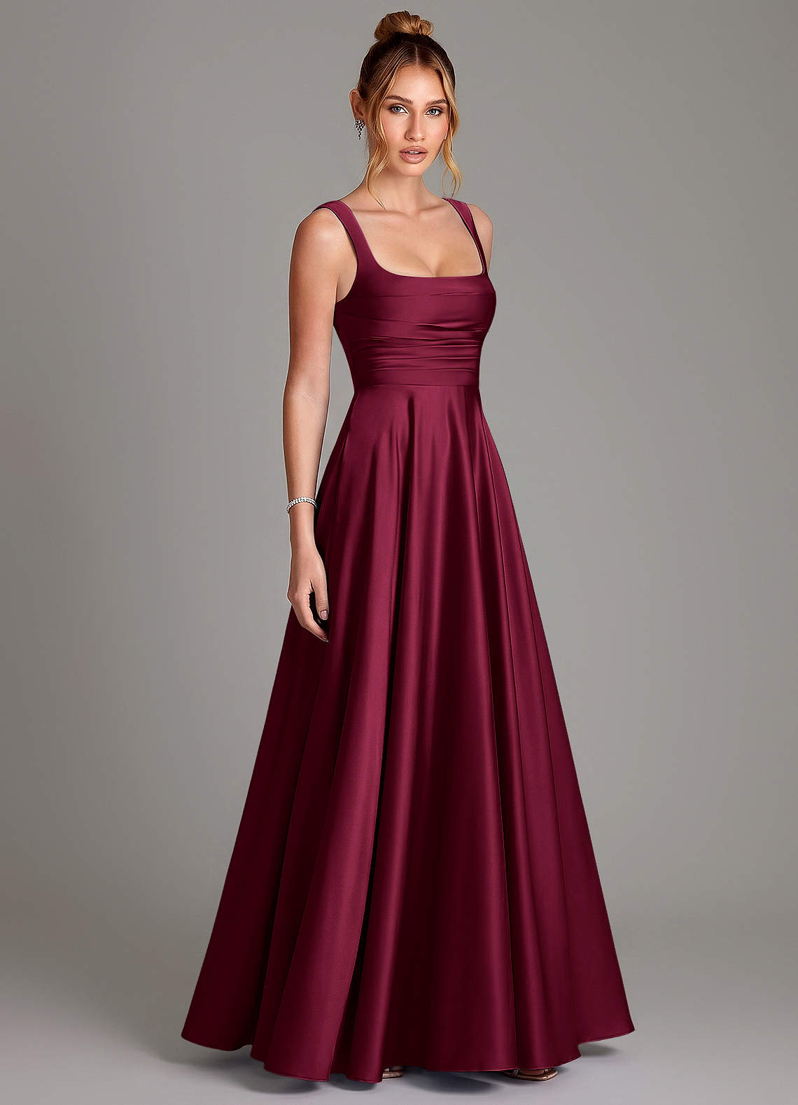 Azazie Azaria Bridesmaid Dresses Burgundy A-Line Corset Stretch Satin Dress image3